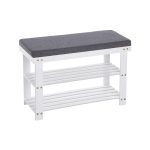 Bambus skobænk, 2-lags skoholder, stabil skoopbevaring til entreen, stuen, bænkesæde med en bæreevne på op til 150 kg, 71 x 29 x 49 cm, hvid og grå LBS604W01