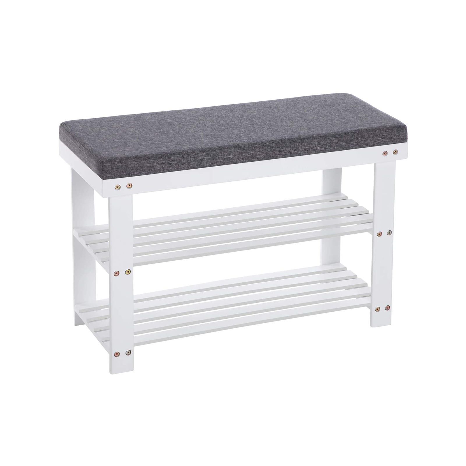 Bambus skobænk, 2-lags skoholder, stabil skoopbevaring til entreen, stuen, bænkesæde med en bæreevne på op til 150 kg, 71 x 29 x 49 cm, hvid og grå LBS604W01