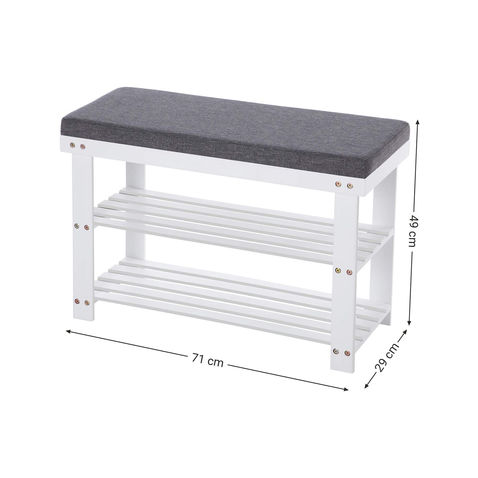 Bambus skobænk, 2-lags skoholder, stabil skoopbevaring til entreen, stuen, bænkesæde med en bæreevne på op til 150 kg, 71 x 29 x 49 cm, hvid og grå LBS604W01 - Billede 6