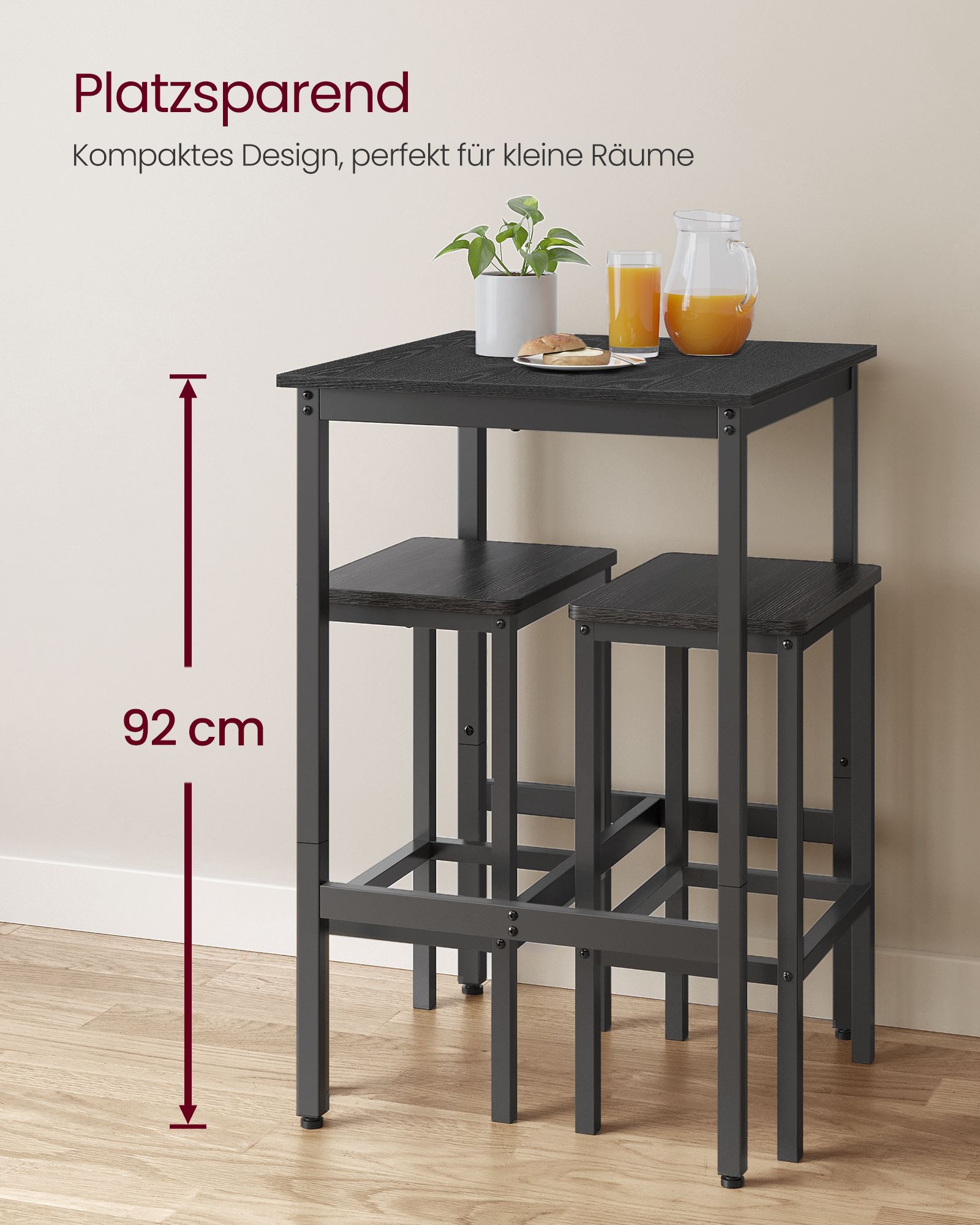 Barbord med stålstel 60 x 60 x 92 cm ibenholt sort-sort - Billede 4