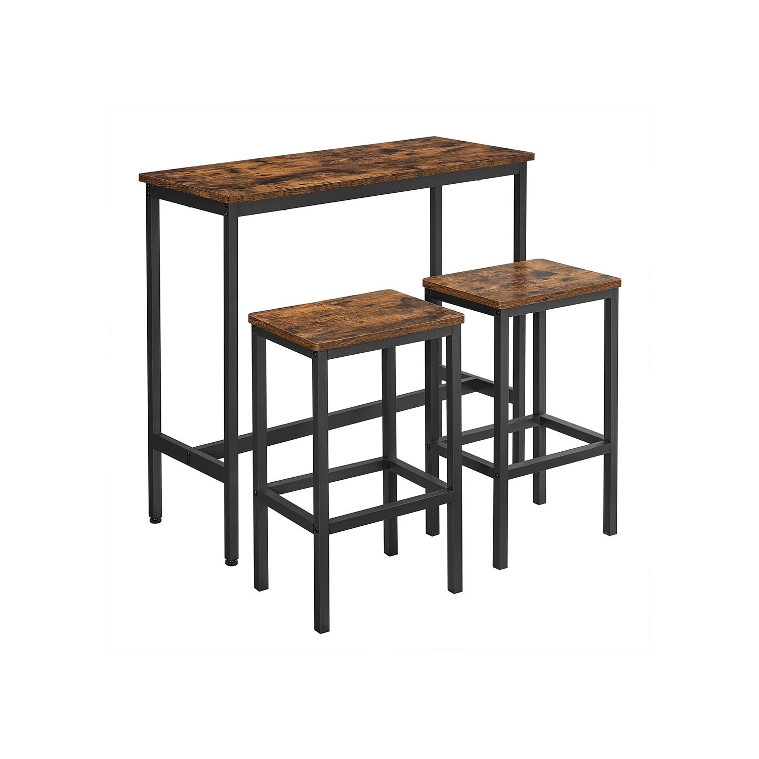 Dining Table Set, Bar Table and Stools Set, Breakfast Bar Table with Bar Stools Set of 2, Industrial Steel Frame, Rustic Brown and Black LBT218B01