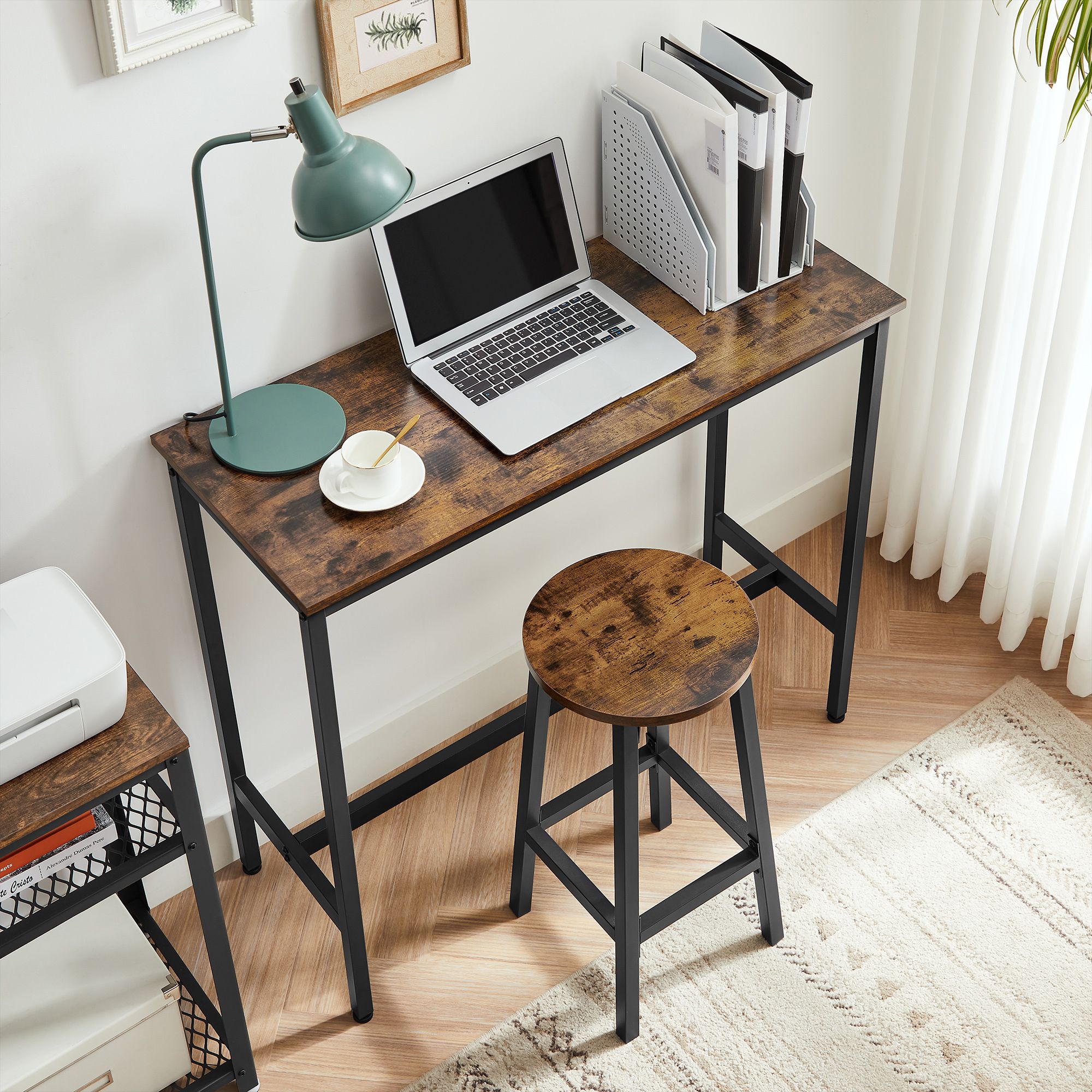 Bar table set with 2 bar stools vintage brown-black - Image 4