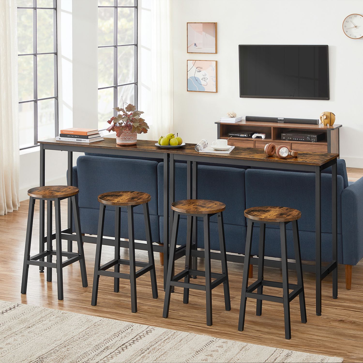 Bar table set with 2 bar stools vintage brown-black - Image 5