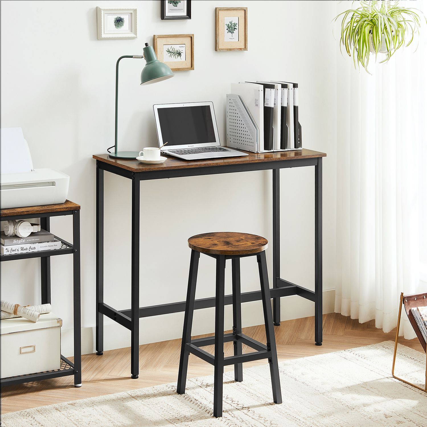 Bar table set with 2 bar stools vintage brown-black - Image 6