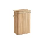 Laundry basket with lid made of bamboo 72 litres natural beige