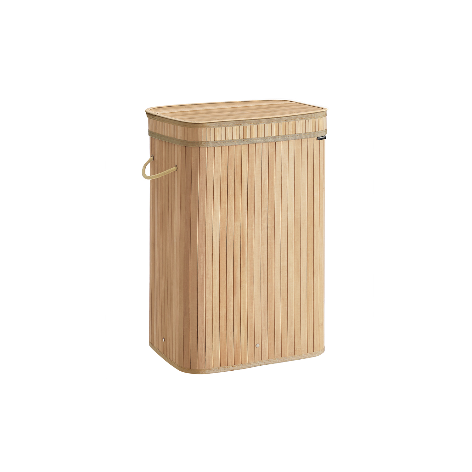 Laundry basket with lid made of bamboo 72 litres natural beige