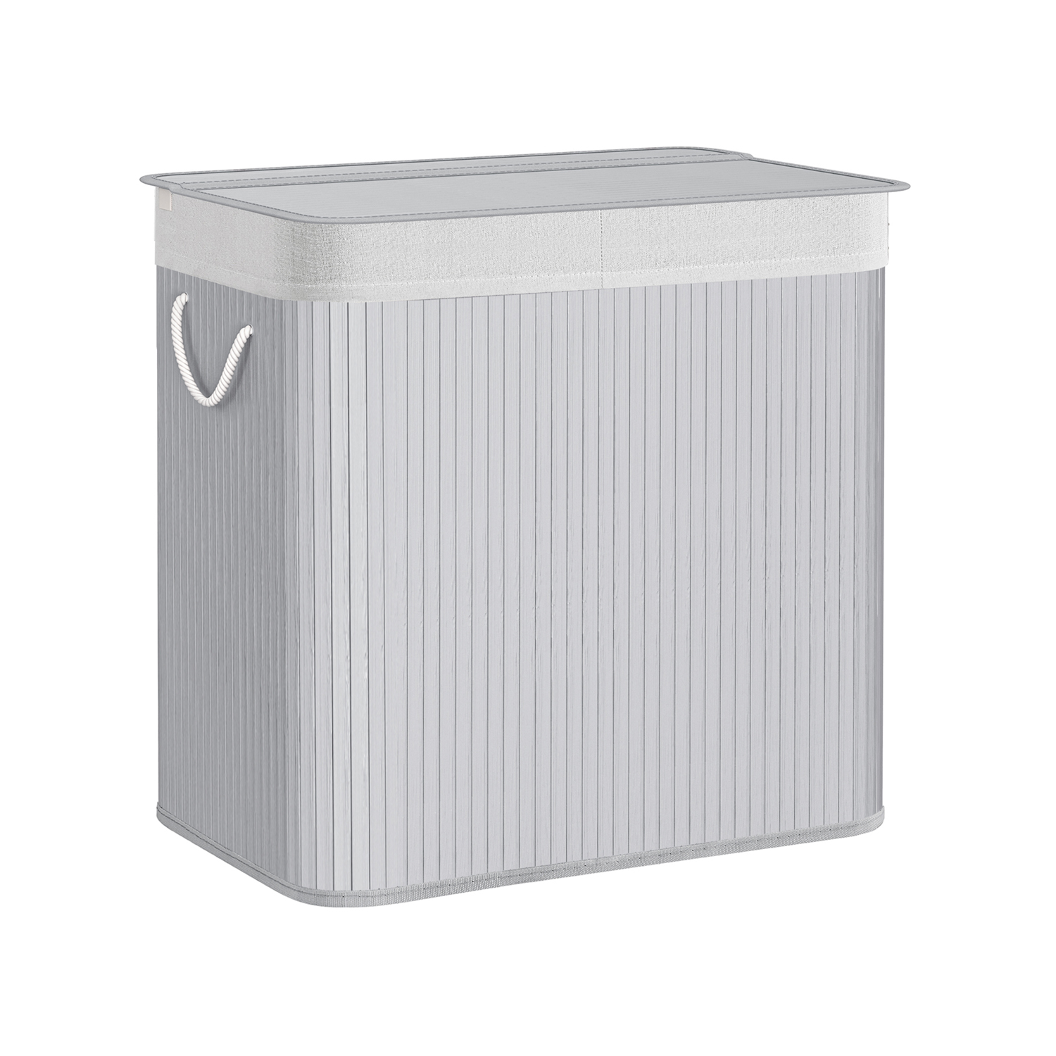 Vasketøjskurv med 3 sektioner, clip-on låg og håndtag, 150 l, foldbar, til vaskerum, soveværelse, badeværelse, grå LCB091G01