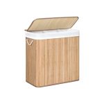 Laundry Hamper Basket with 3 Sections, Clip-on Lid and Handles, 150L Foldable, for Laundry Room, Bedroom, Bathroom, Natural LCB091N01