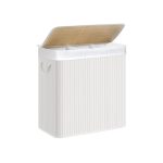 Laundry Hamper Basket with 3 Sections, Clip-on Lid and Handles, 150L Foldable, for Laundry Room, Bedroom, Bathroom, White