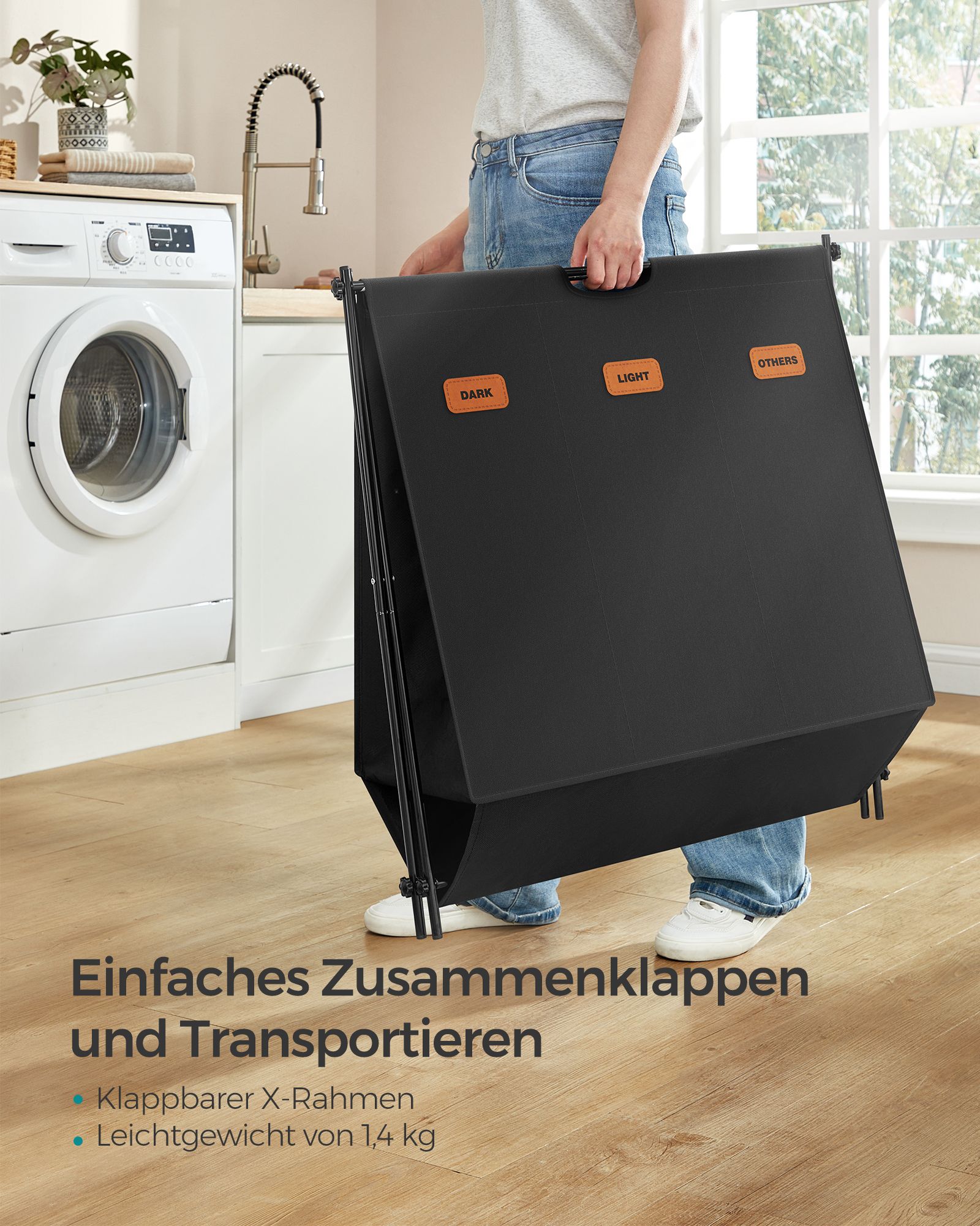 Laundry basket 135 litres with 3 compartments ink black - Image 4