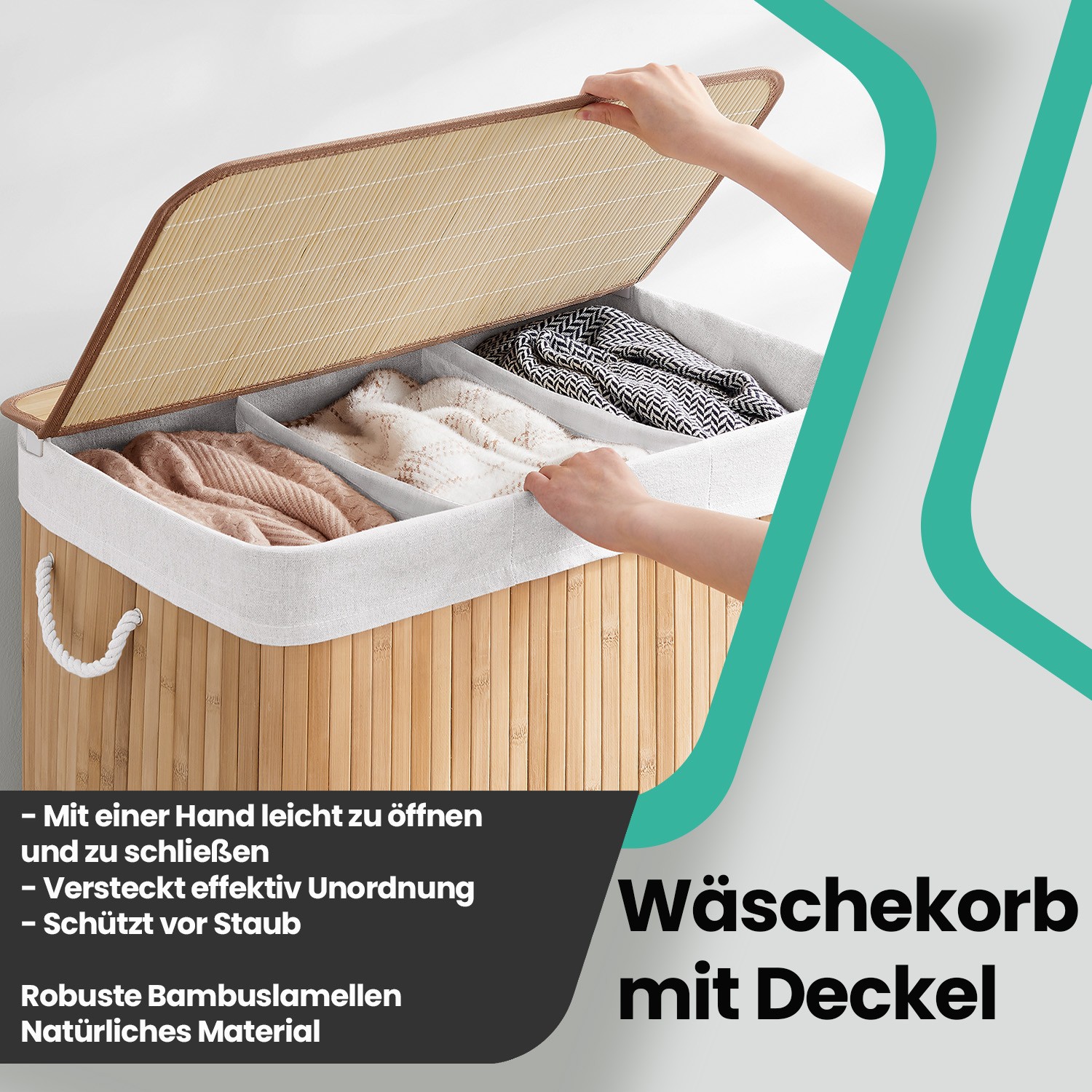 Laundry basket, laundry bin 150 L, 3 compartments - Image 3