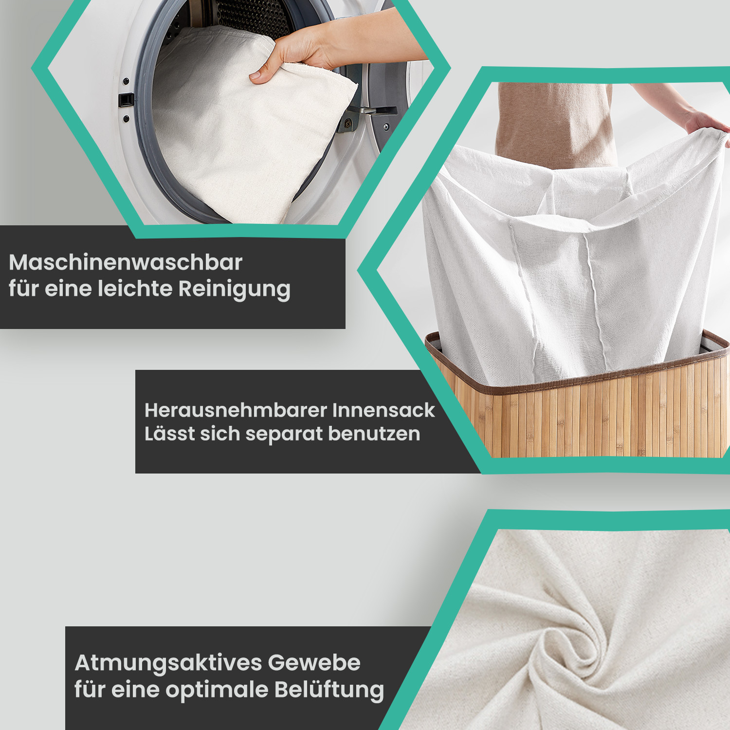Laundry basket, laundry bin 150 L, 3 compartments - Image 5