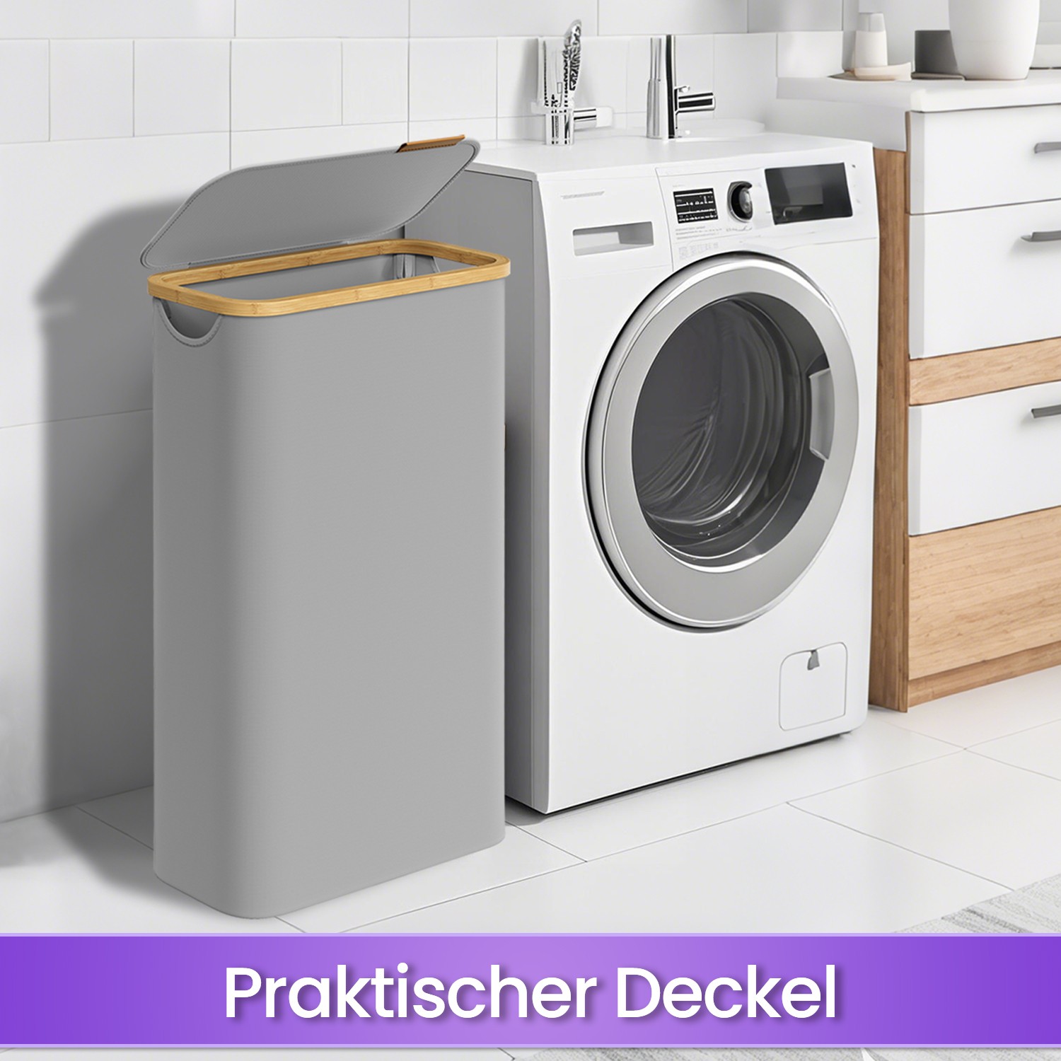 Laundry basket, laundry bin with lid, 65 L - Image 2