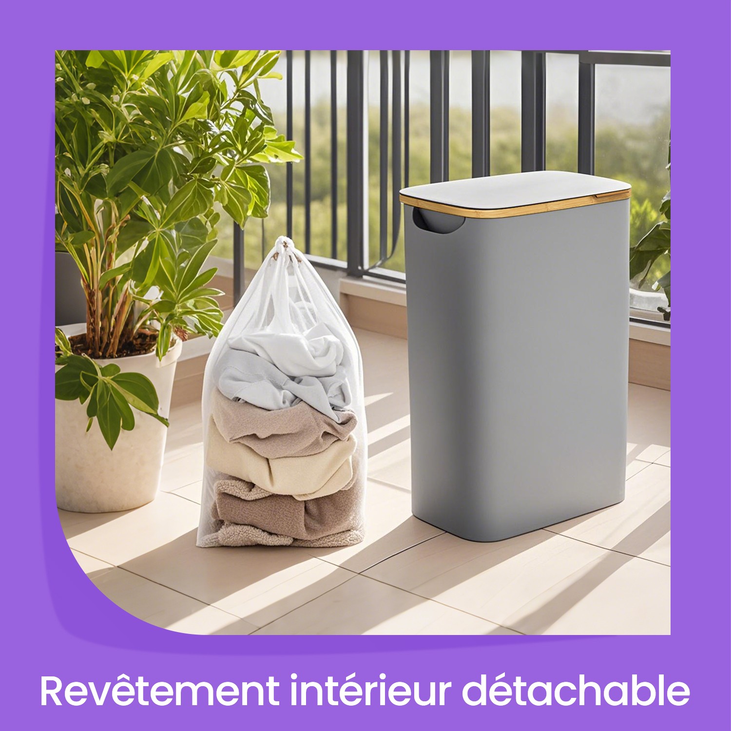 Laundry basket, laundry bin with lid, 65 L - Image 3