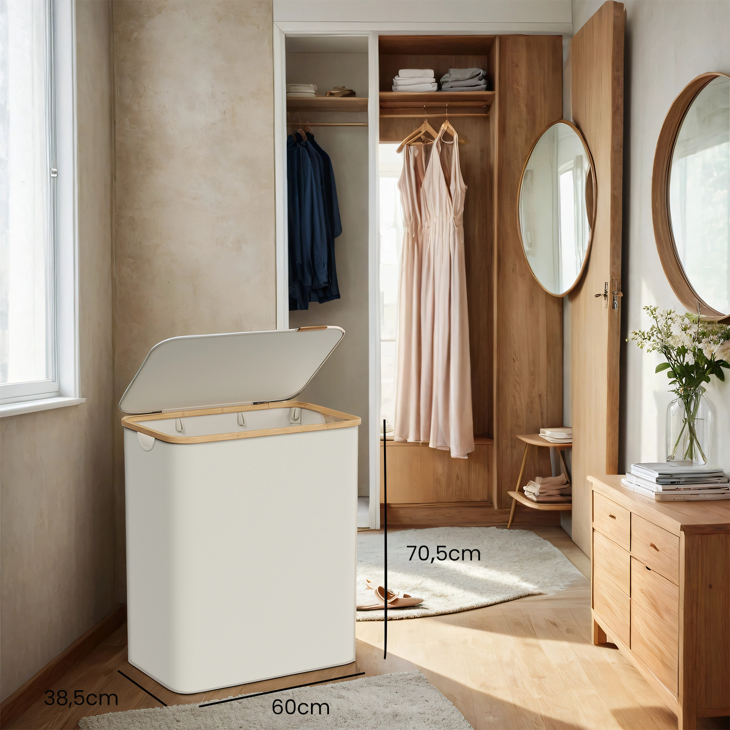 Laundry basket 3 compartments, laundry collector with lid, 150 L - Image 2