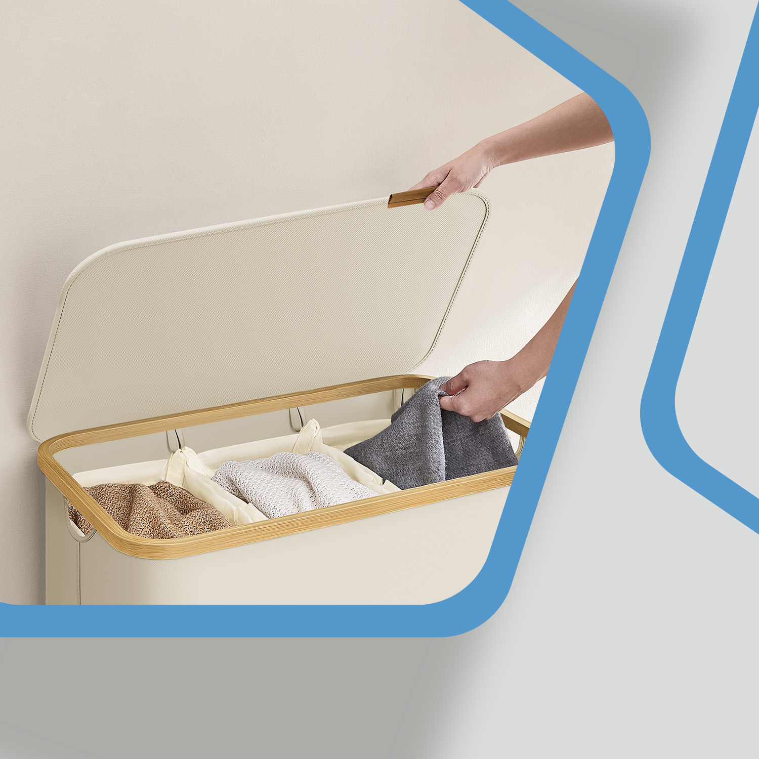 Laundry basket 3 compartments, laundry collector with lid, 150 L - Image 3