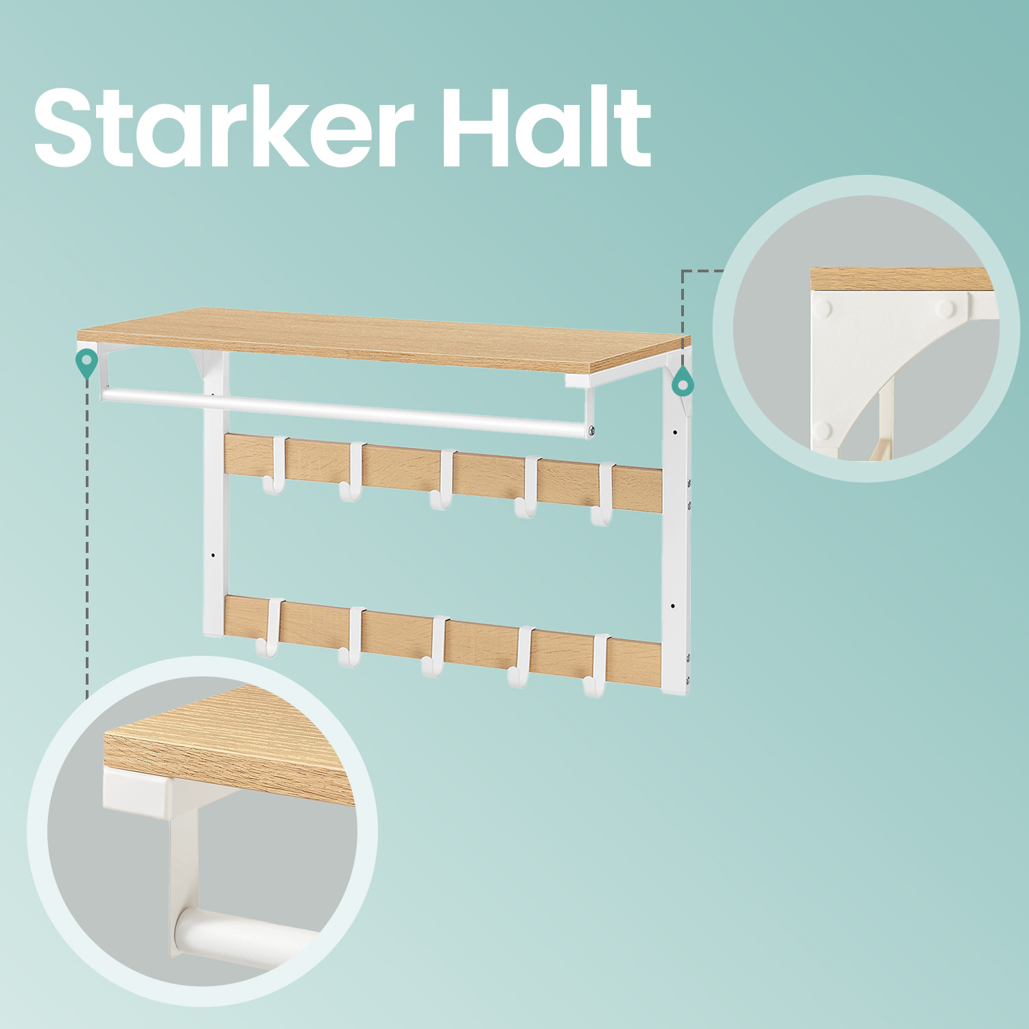 Wall coat rack, with shelf, wall shelf with 10 removable hooks - Image 4
