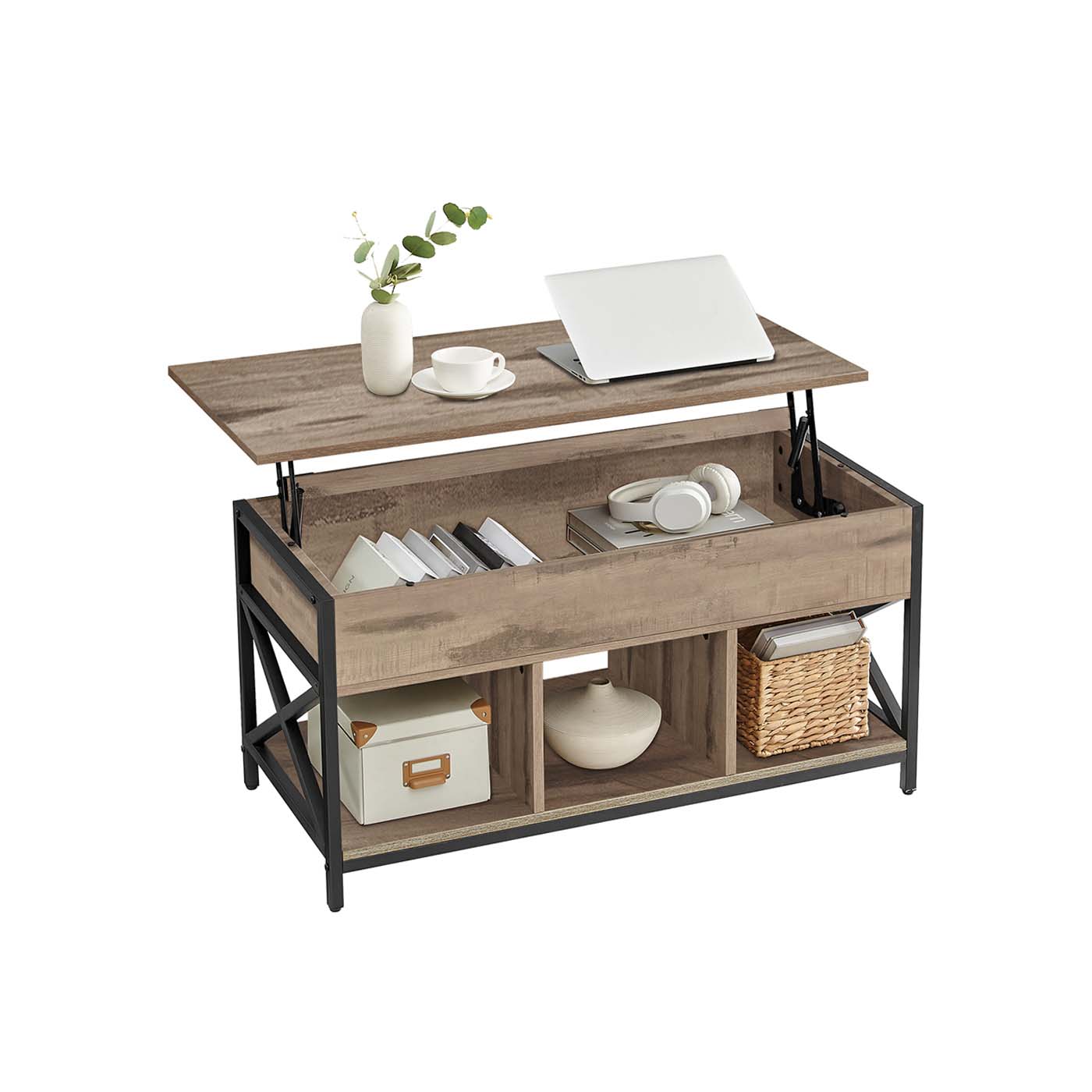 Sofabord 50 x 100 x (46,5-62) cm kamelbrun-sort
