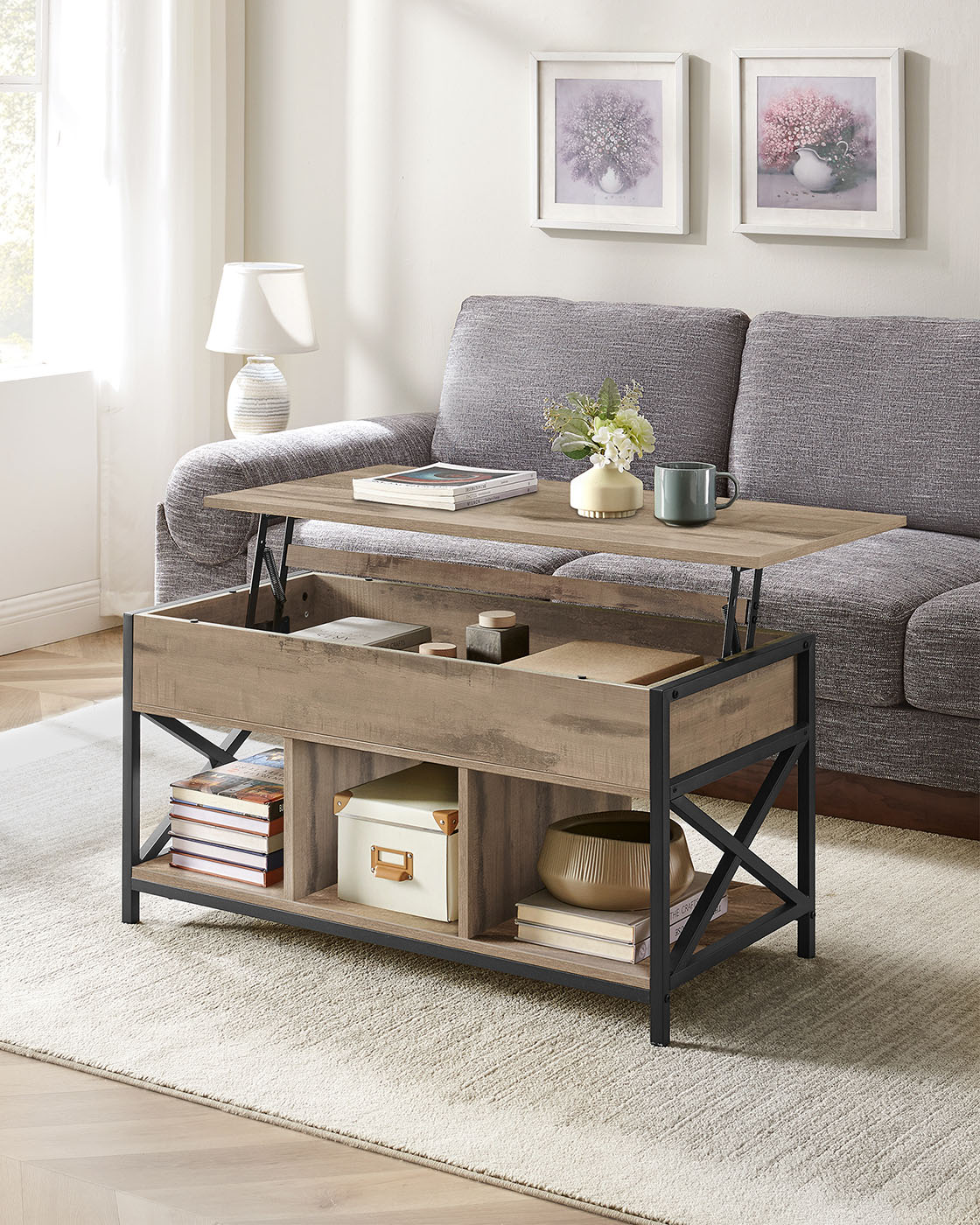 Sofabord 50 x 100 x (46,5-62) cm kamelbrun-sort - Billede 2