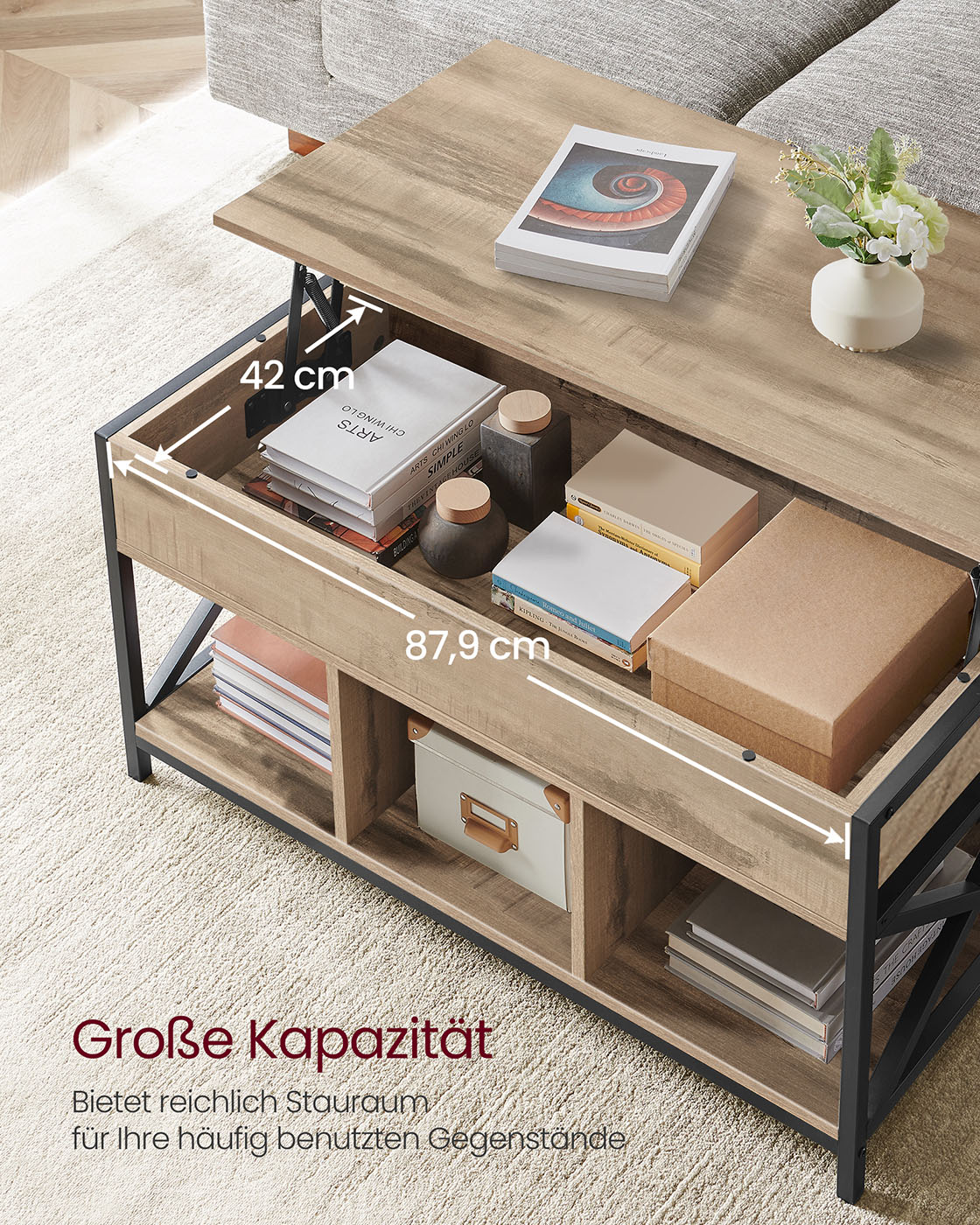 Sofabord 50 x 100 x (46,5-62) cm kamelbrun-sort - Billede 5