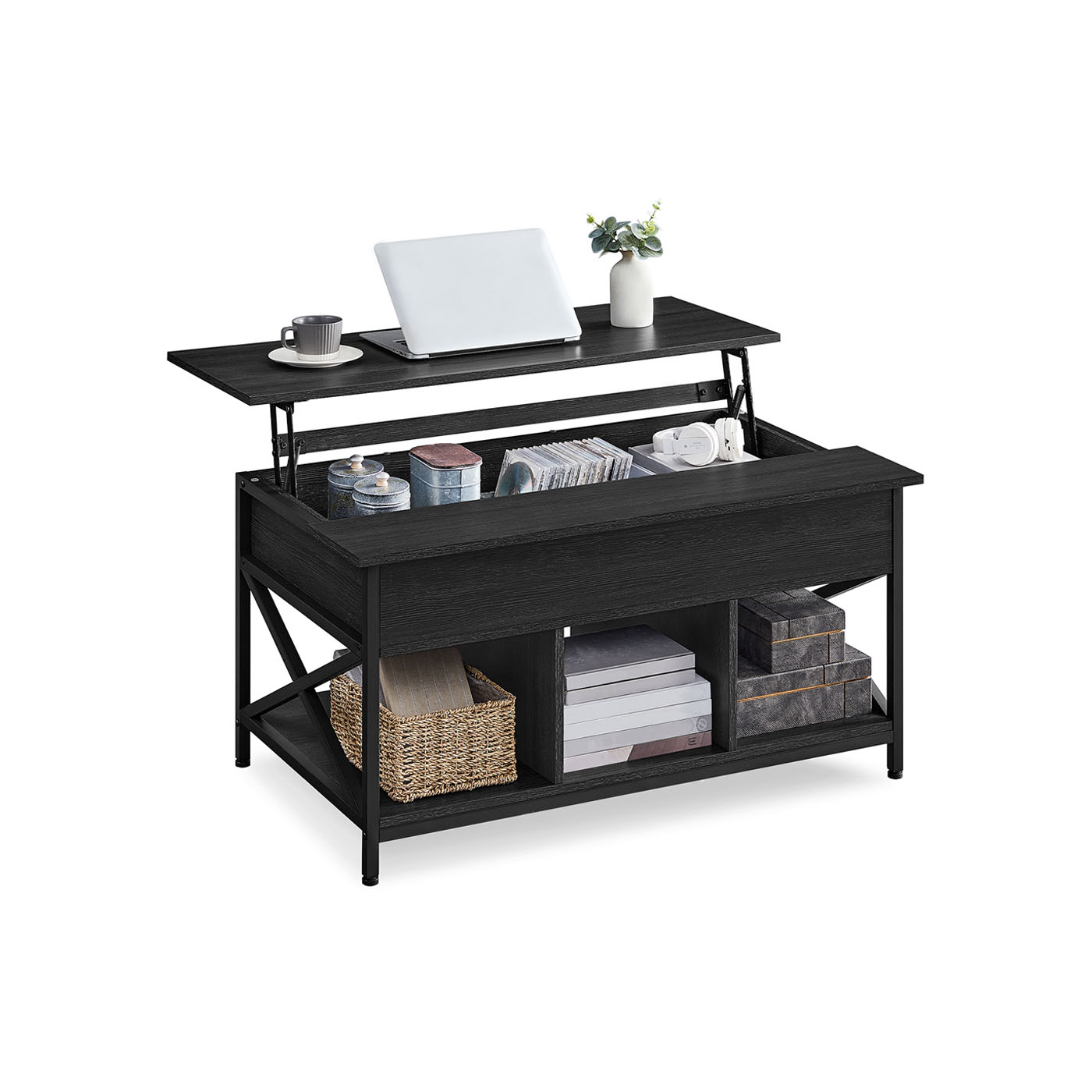 Height-adjustable coffee table anthracite grey-black