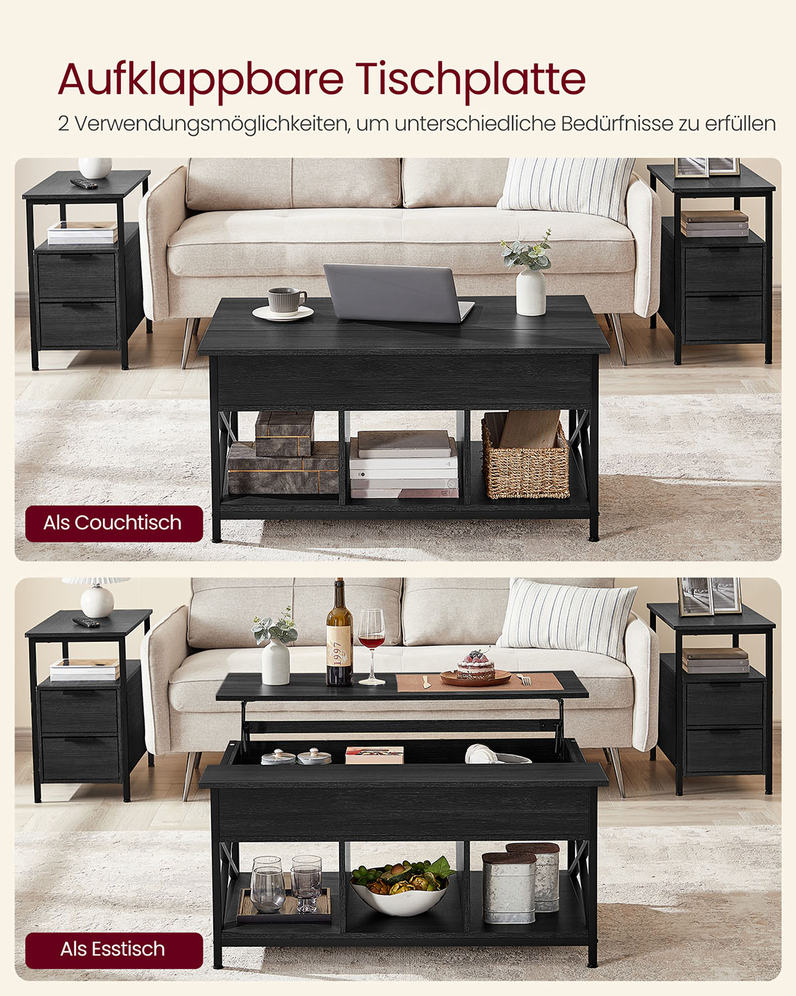 Height-adjustable coffee table anthracite grey-black - Image 3