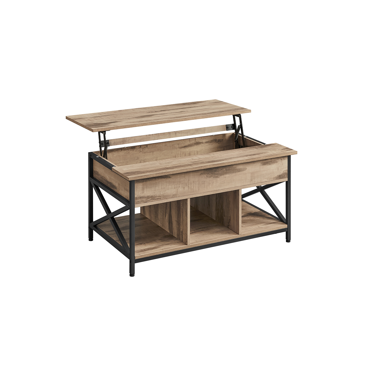 Sofabord, højdejusterbart stuebord, sofabord, åben og skjult opbevaringsplads, X-Struts, 60 x 100 x (48-62) cm, Camel Brown/Black LCT205K50