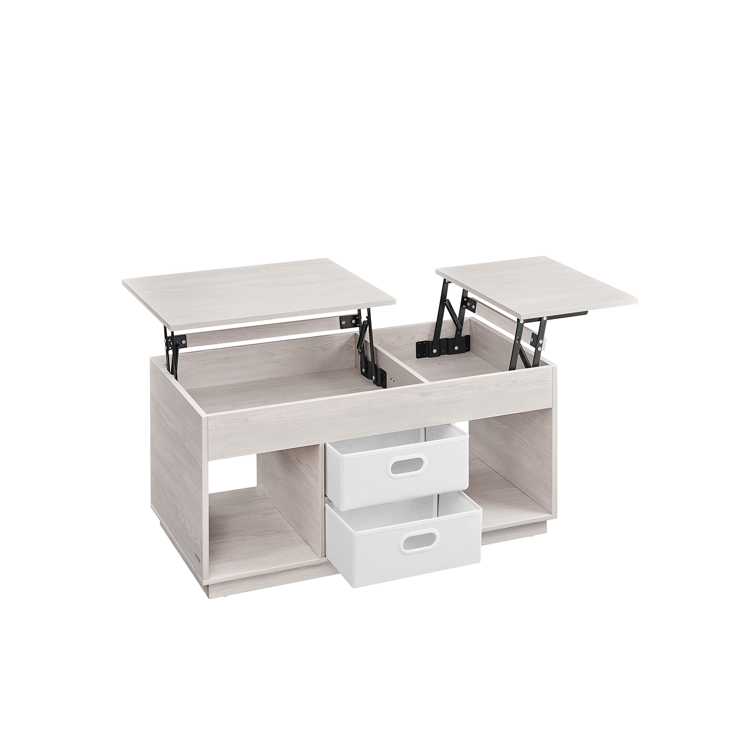 Sohvapöytä, Lift Top Coffee Table, jossa on 2 laatikkoa ja piilotetut lokerot, Keskuspöytä, jossa on nostopöytä, avoimet lokerot, olohuoneeseen, kotitoimistoon, kaurankeltainen beige LCT210K01