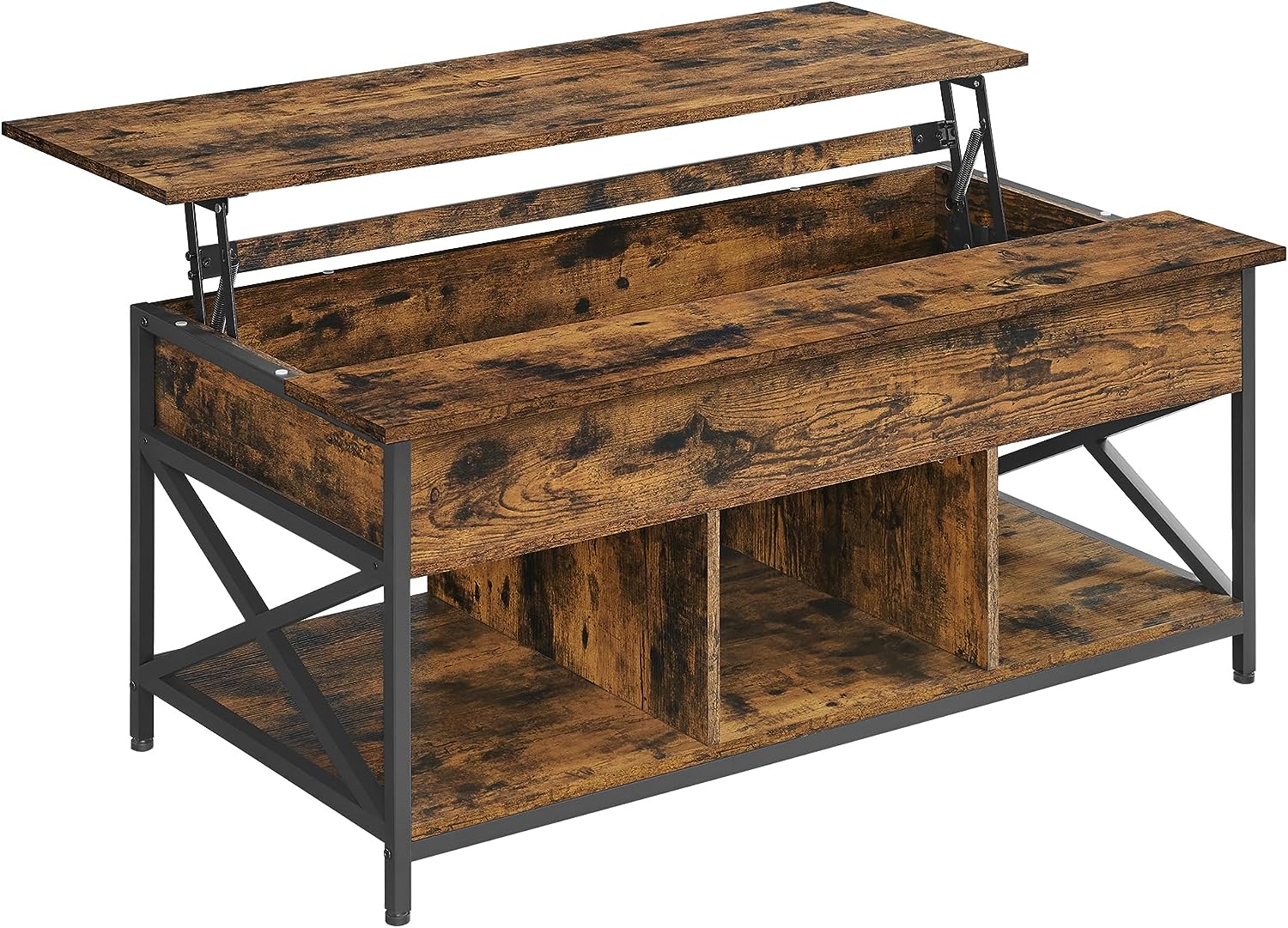 Sofabord, højdejusterbart stuebord, sofabord, åben og skjult opbevaringsplads, X-Struts, 60 x 120 x (48-62) cm, Vintage Brown/Black