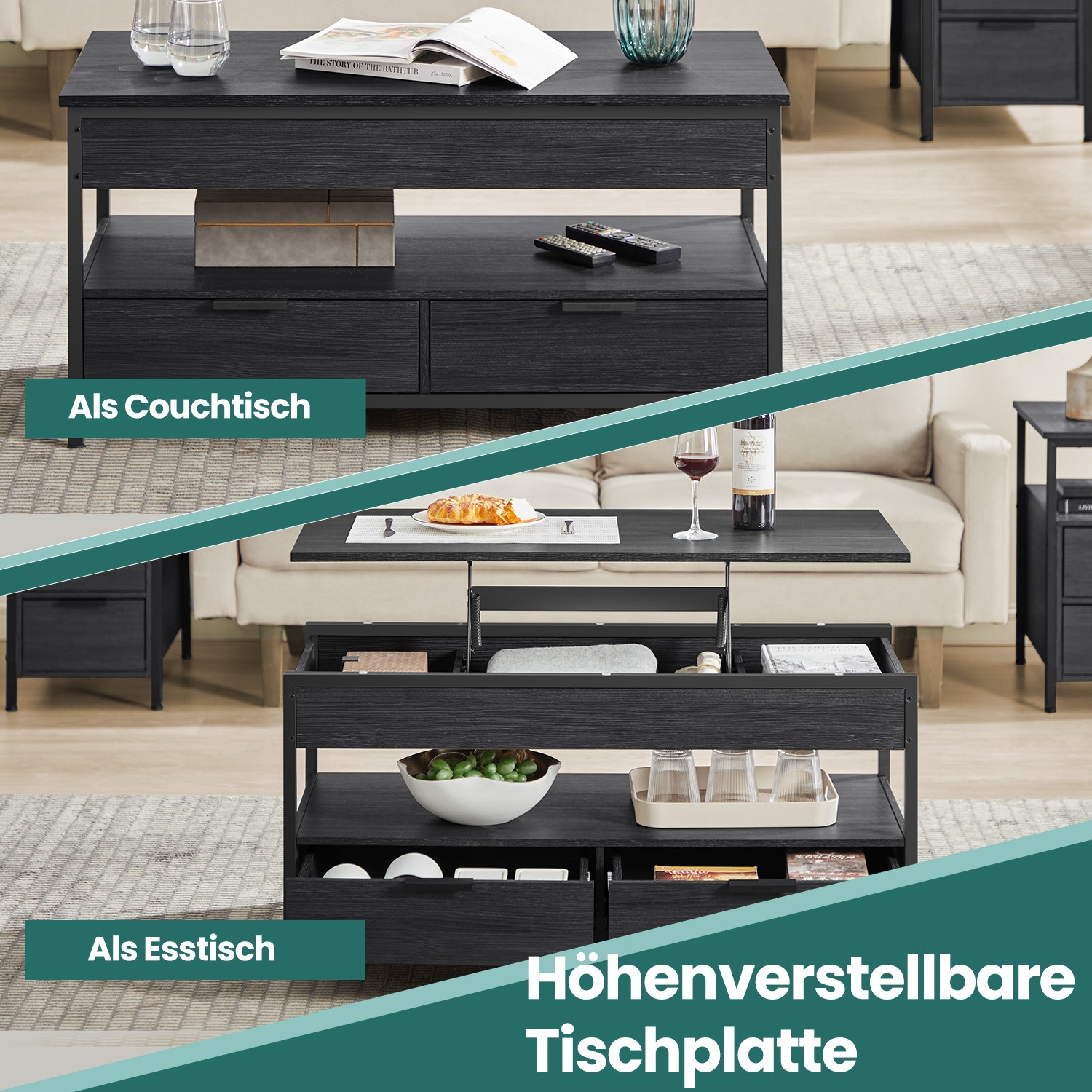 Sofabord, stuebord, højdejusterbar bordplade - Billede 4