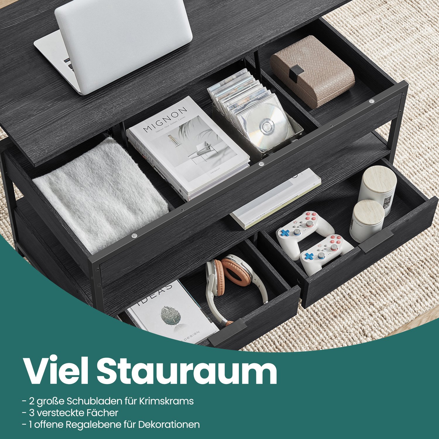 Sofabord, stuebord, højdejusterbar bordplade - Billede 5