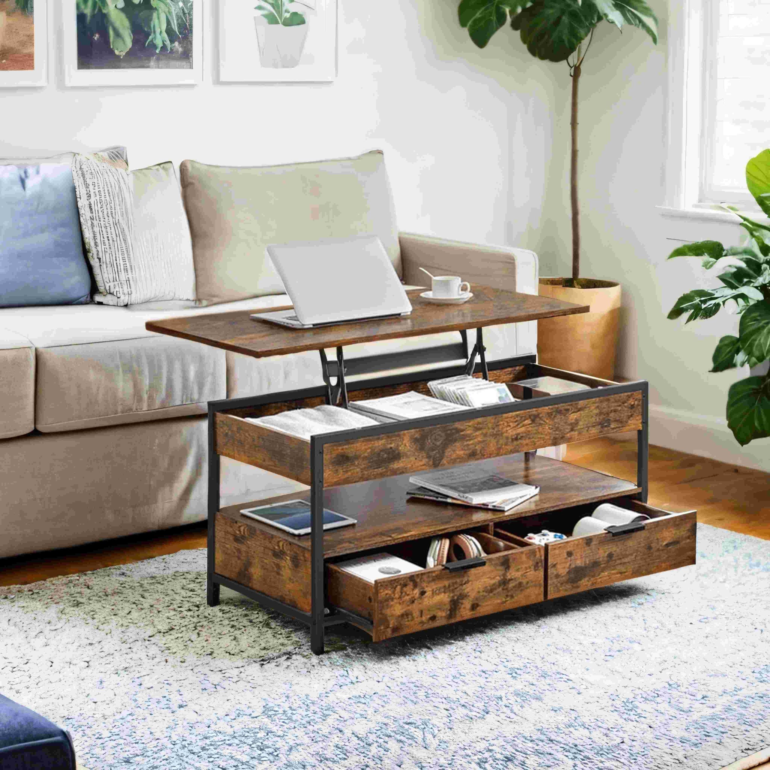 Coffee table, living room table, height-adjustable table top