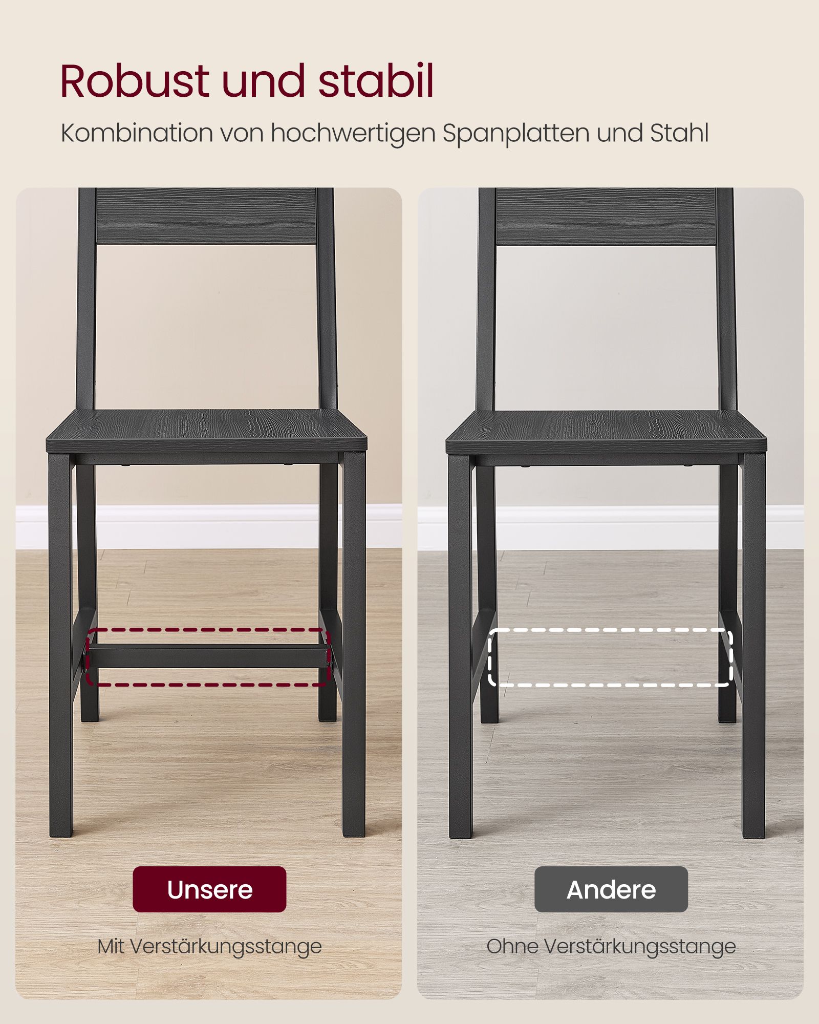 Spisebordsstole sæt med 2 antracitgrå-ink sort - Billede 6