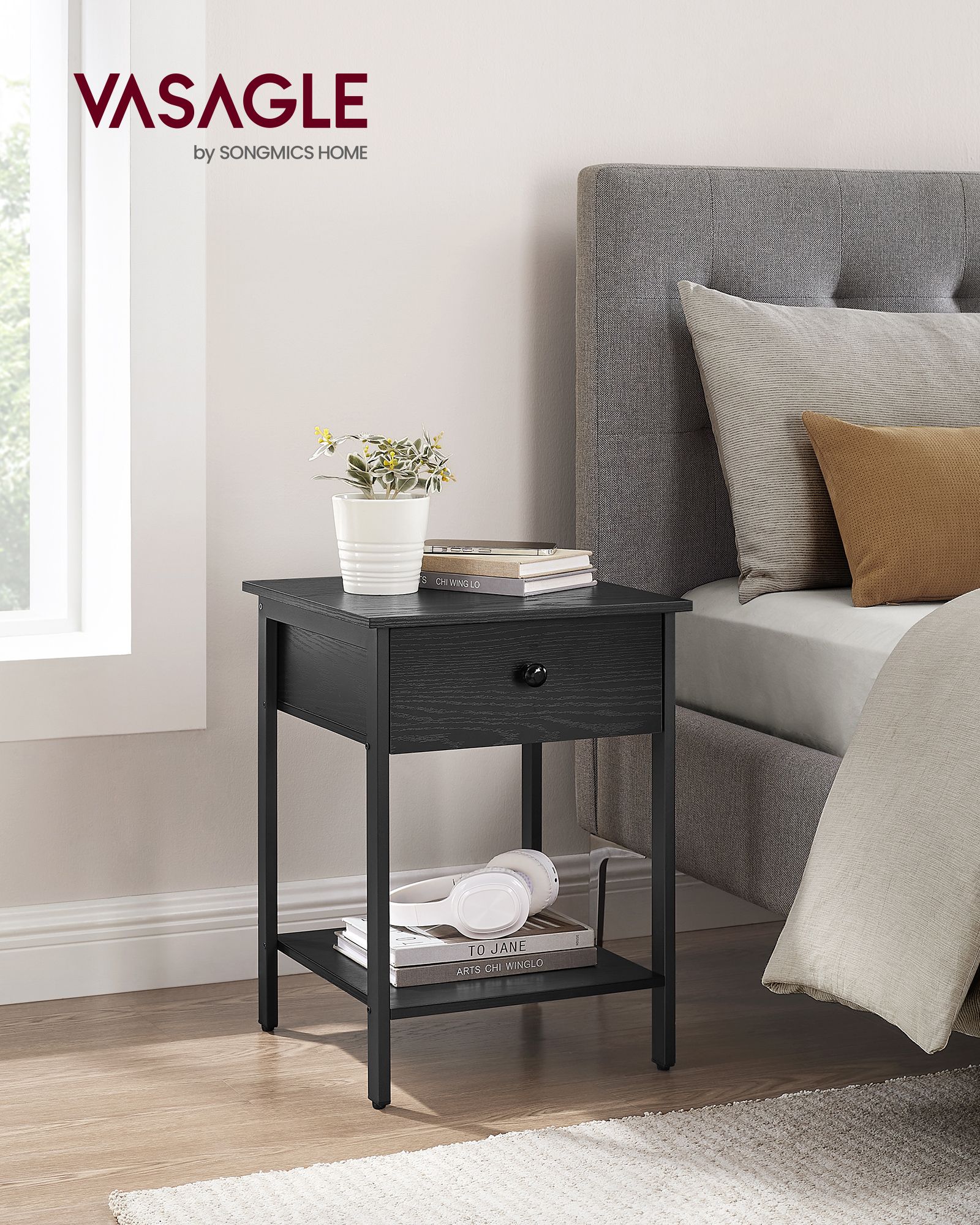 Side table with drawer and shelf ebony black - Image 2
