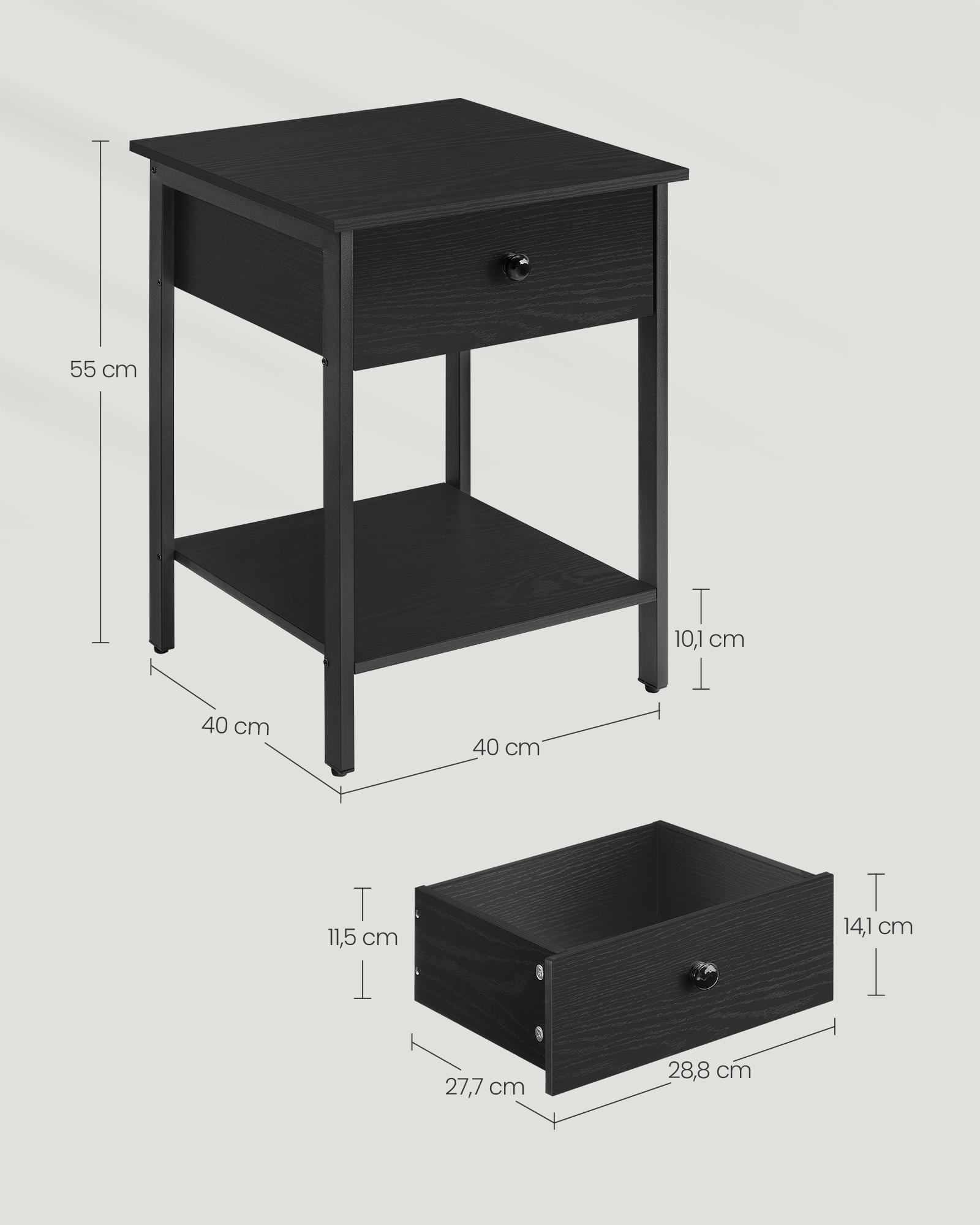 Side table with drawer and shelf ebony black - Image 5