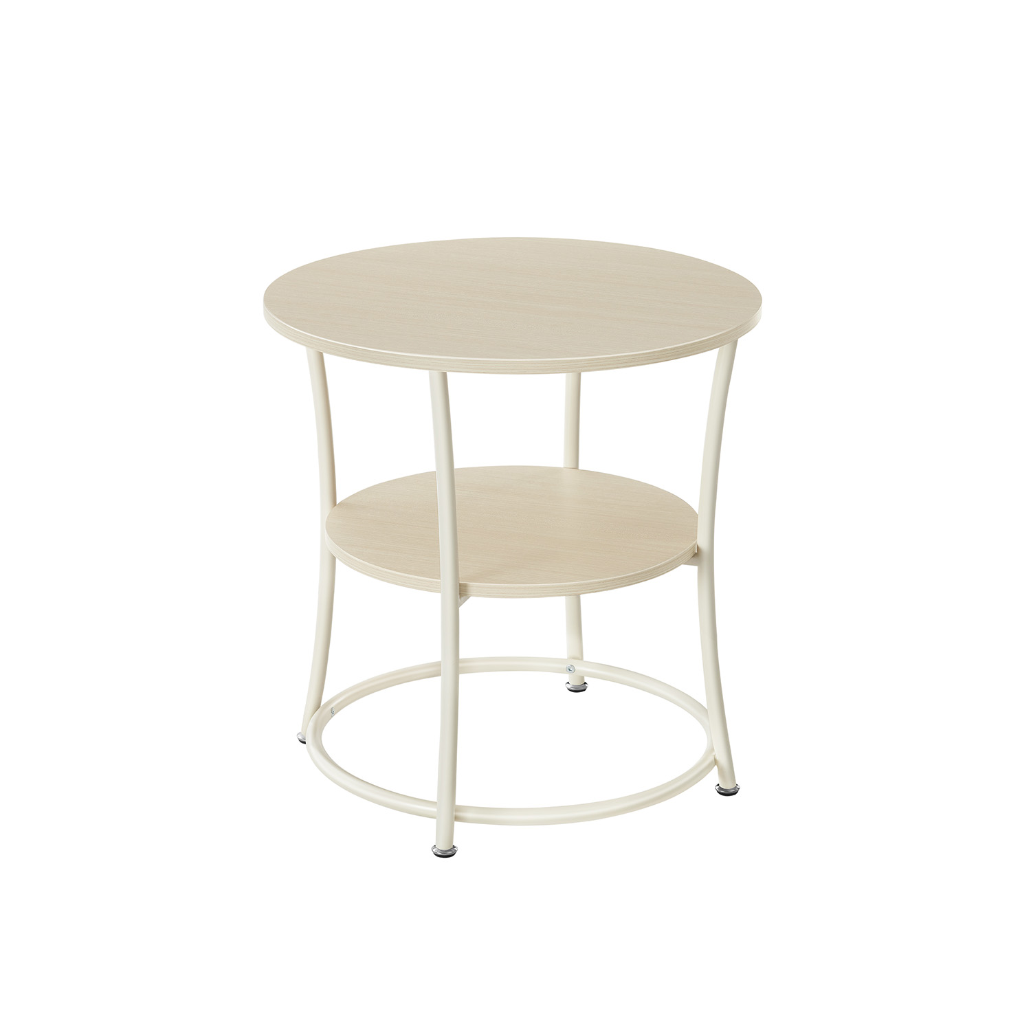 Side table with 2 shelves and natural beige steel frame