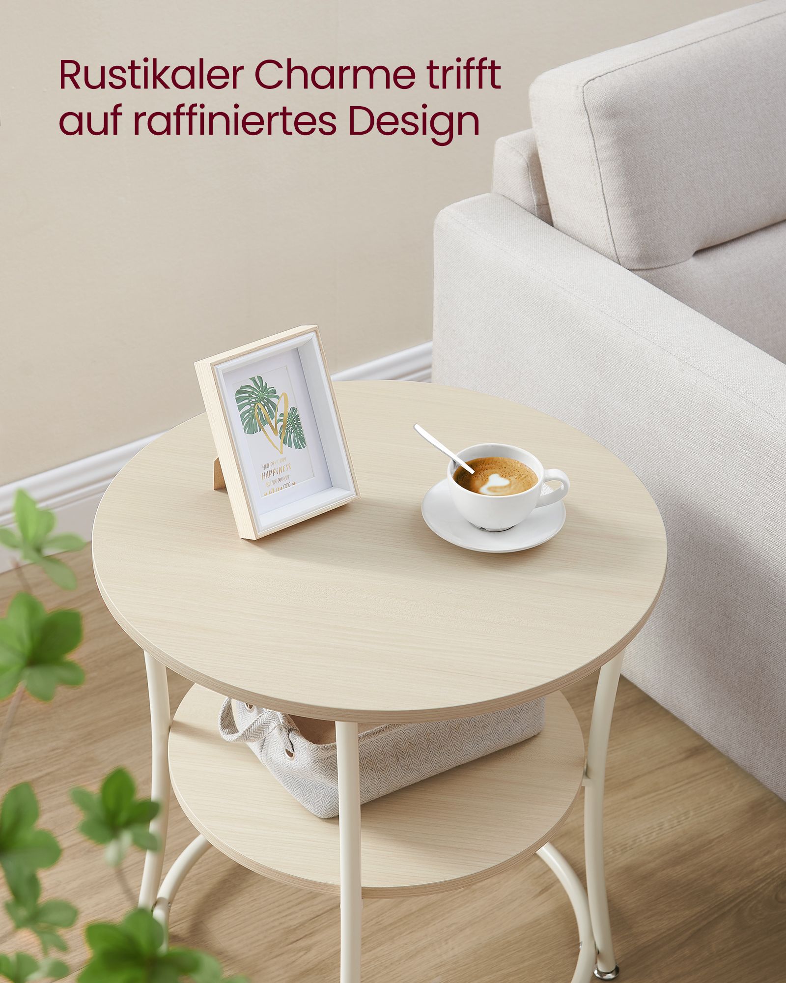 Side table with 2 shelves and natural beige steel frame - Image 3