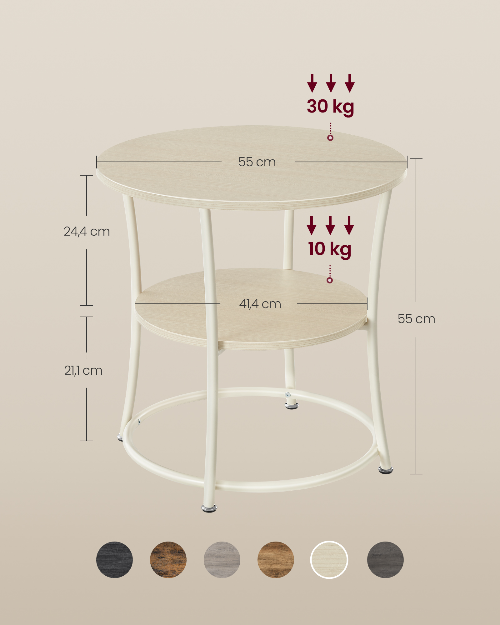 Side table with 2 shelves and natural beige steel frame - Image 5
