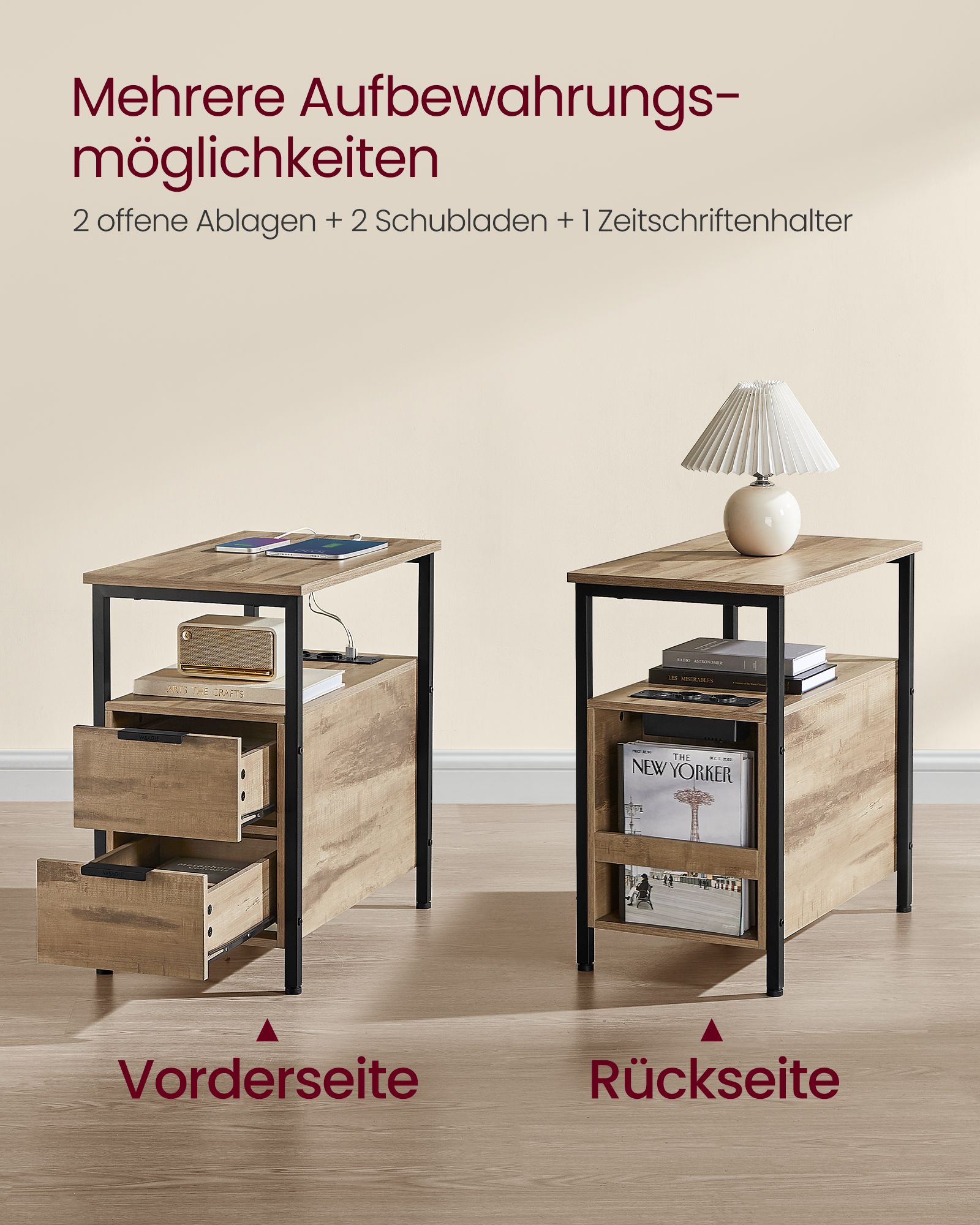 Side table with power strip and 2 drawers - Image 4