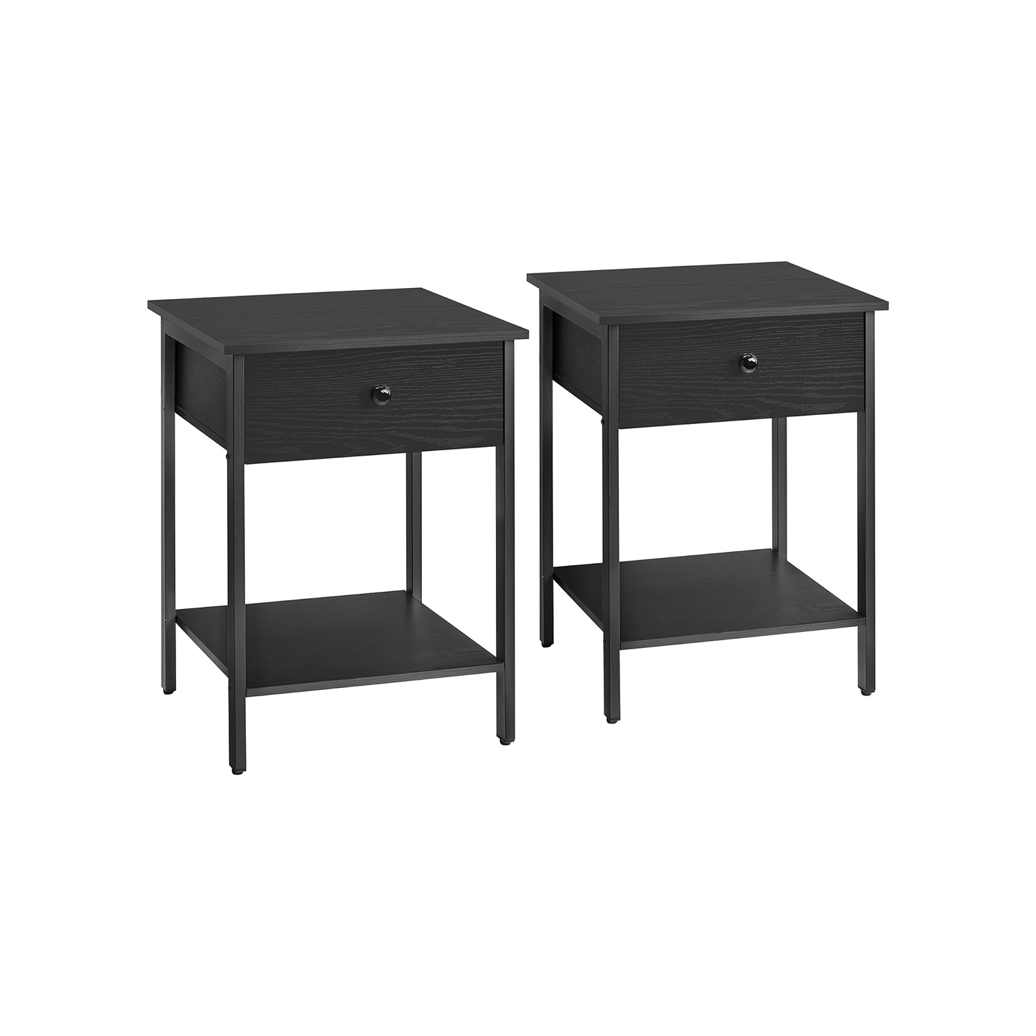 Set om 2 sängskåp med låda och hylla svart ebenholts