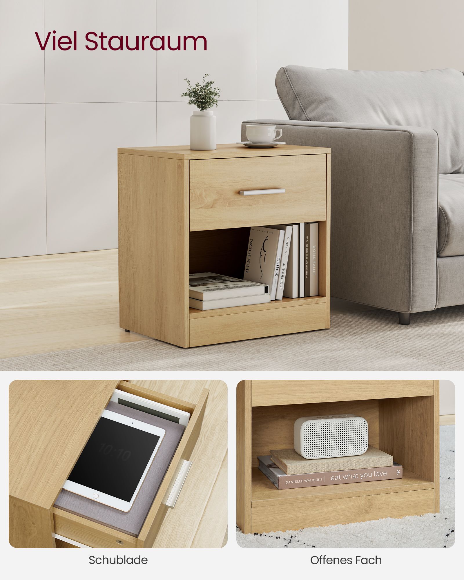Side table with drawer open compartment straw yellow - Image 3