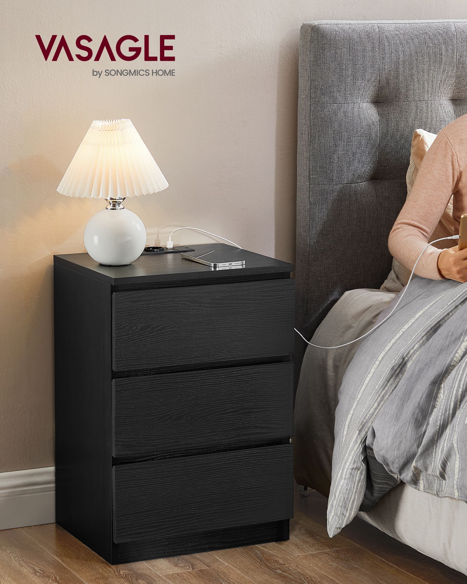 Side table 3 drawers modern ebony black - Image 2