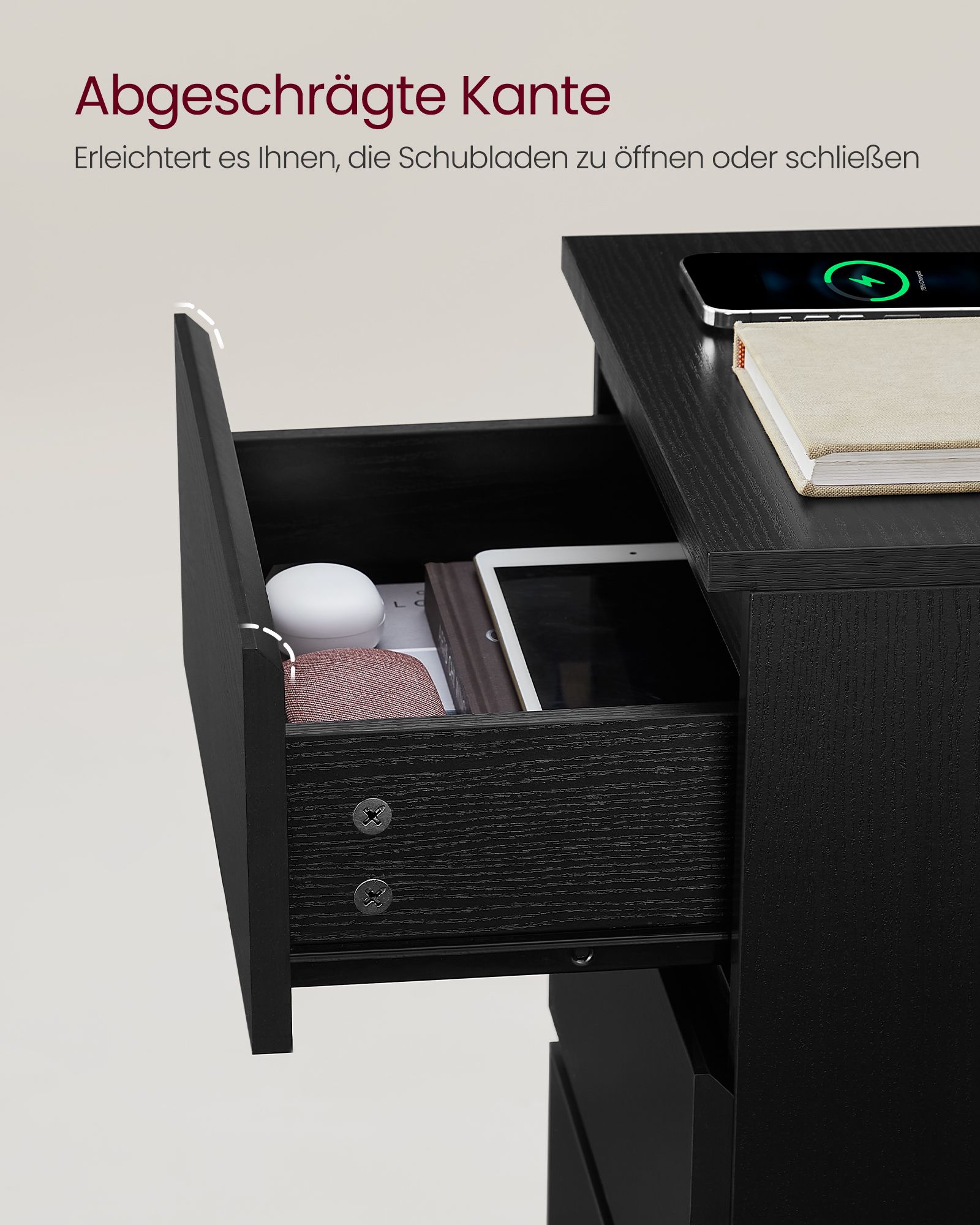 Side table 3 drawers modern ebony black - Image 5