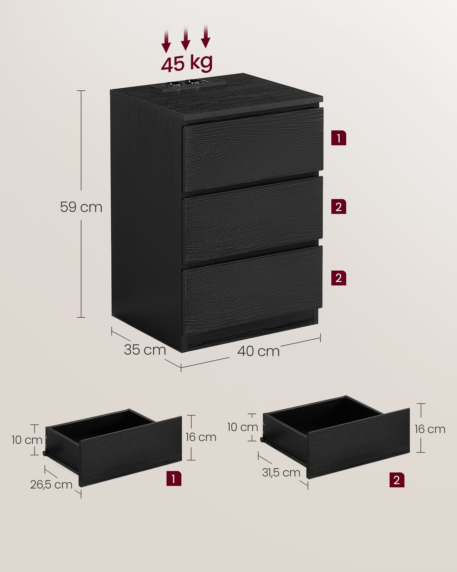 Side table 3 drawers modern ebony black - Image 6