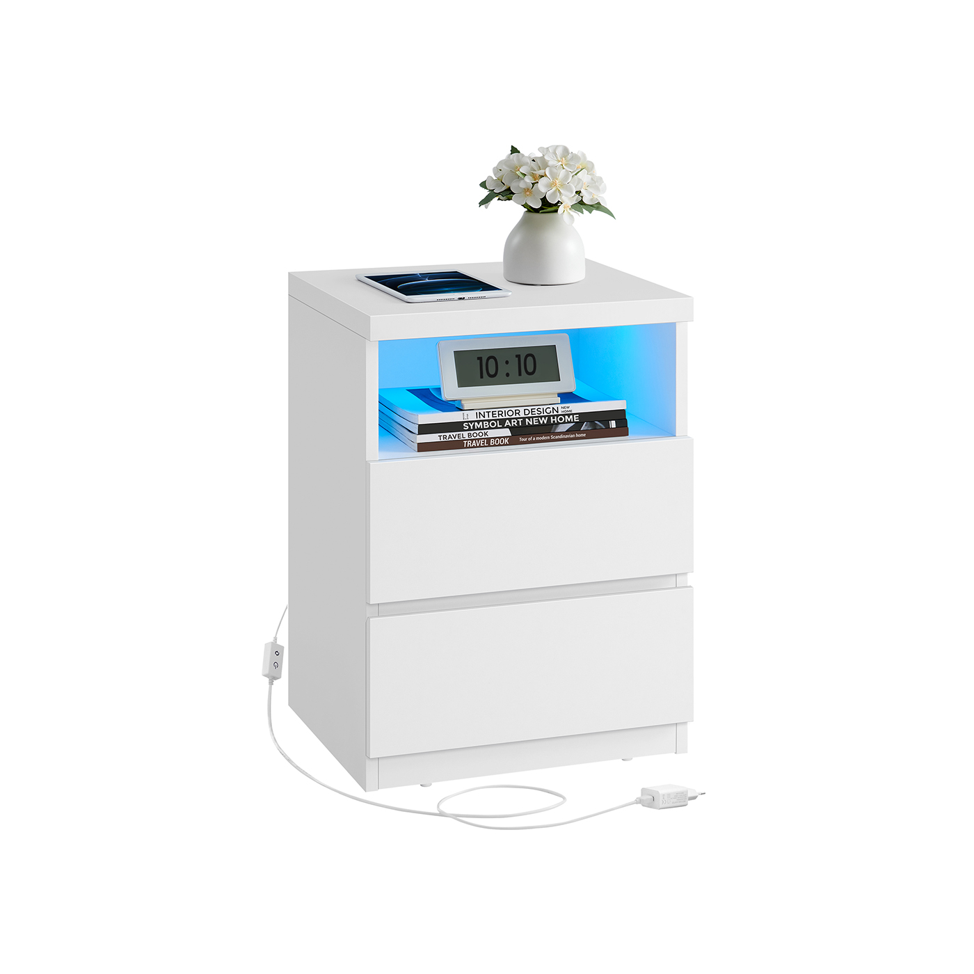 Bedside cabinet with adjustable LED lighting cloud white