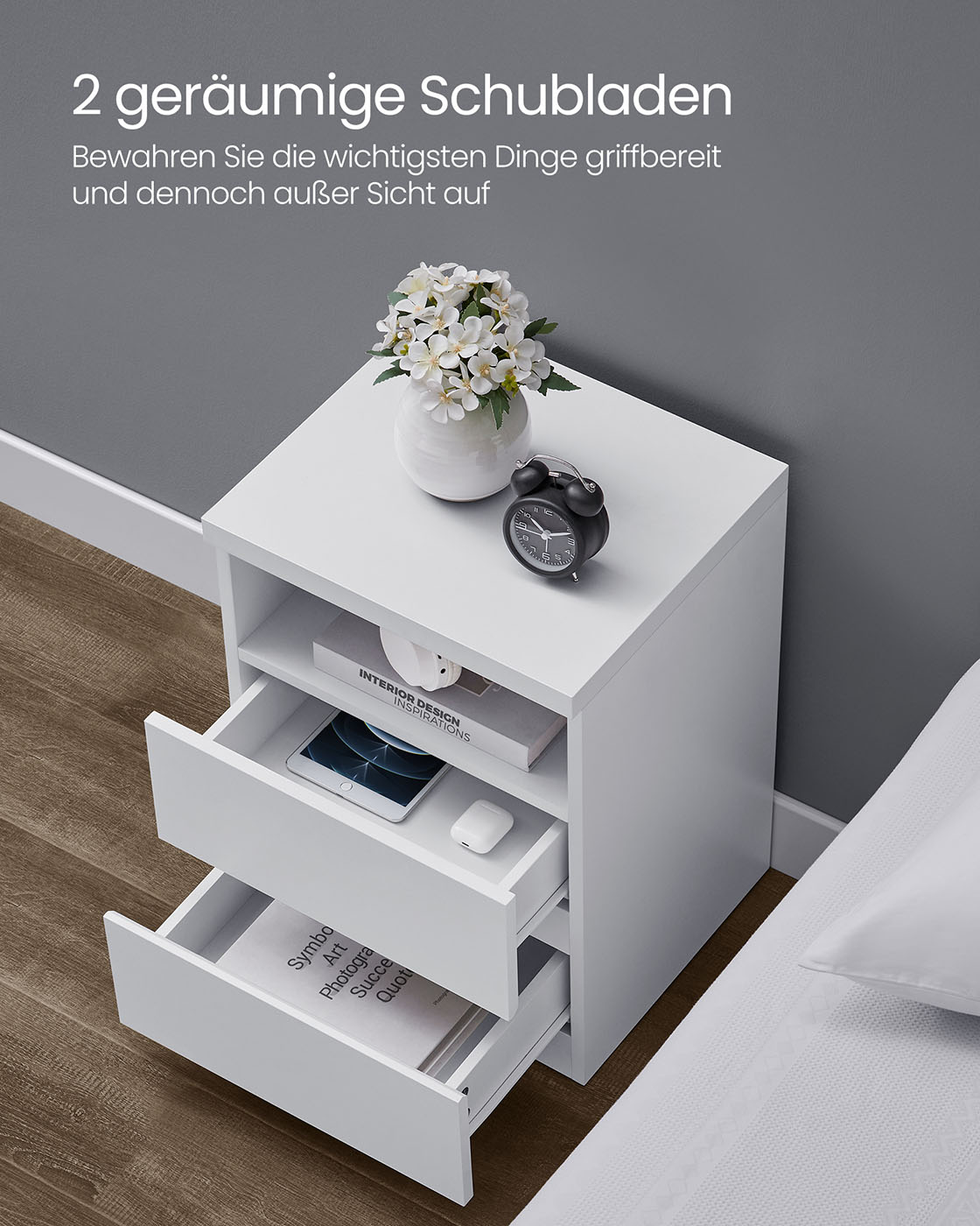 Bedside cabinet with adjustable LED lighting cloud white - Image 5