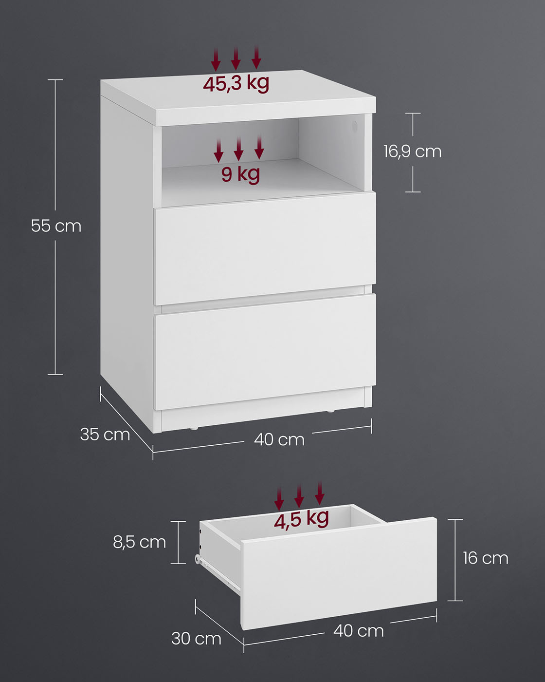 Bedside cabinet with adjustable LED lighting cloud white - Image 6
