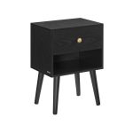 Bedside table with drawer and open shelf ebony black