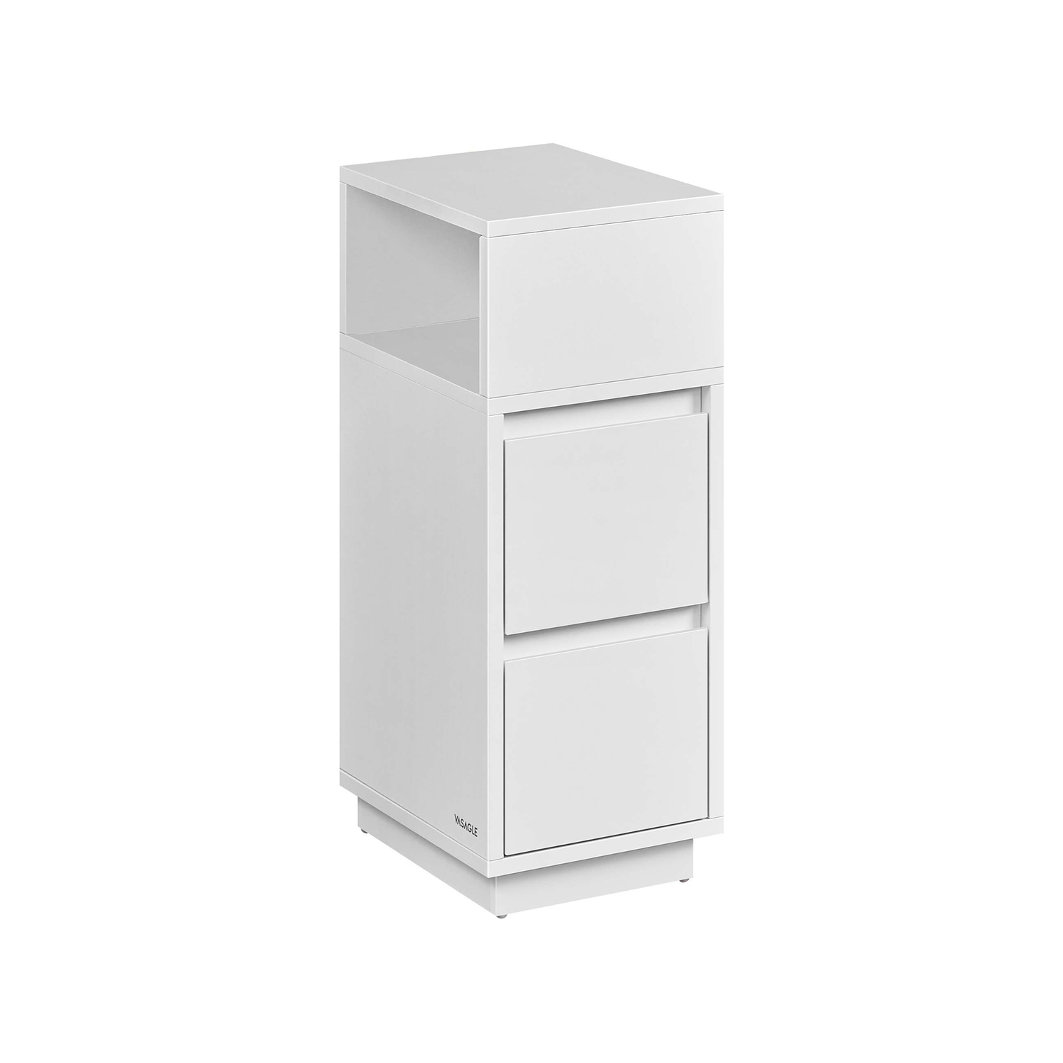 Bedside Table Slim Side Table with 2 Drawers Open Compartment Left or Right Flexible Mountable Bedroom Living Room Cloud White LET656W01