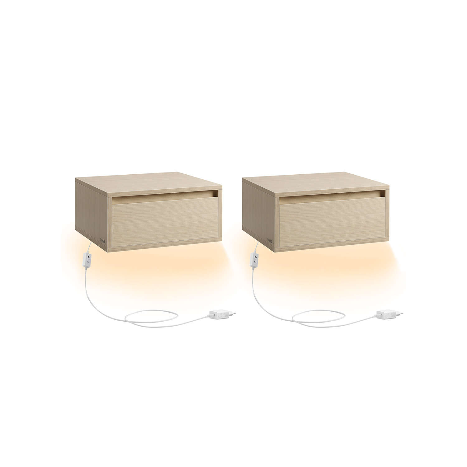 Hanging bedside table set of 2 with lights natural beige
